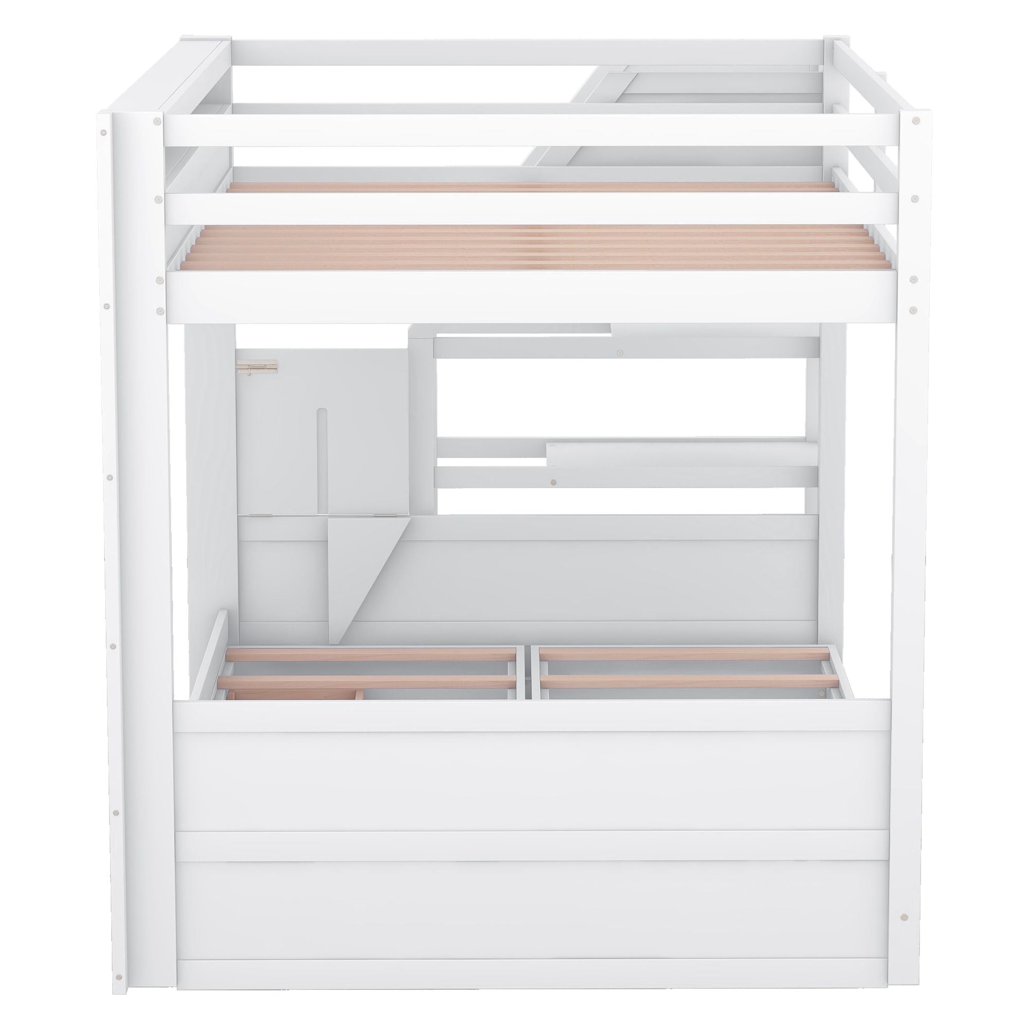 Full Size Wood Convertible Bunk Bed with Storage Staircase, Bedside Table, and 3 Drawers Gray | Just Better Bunk Beds