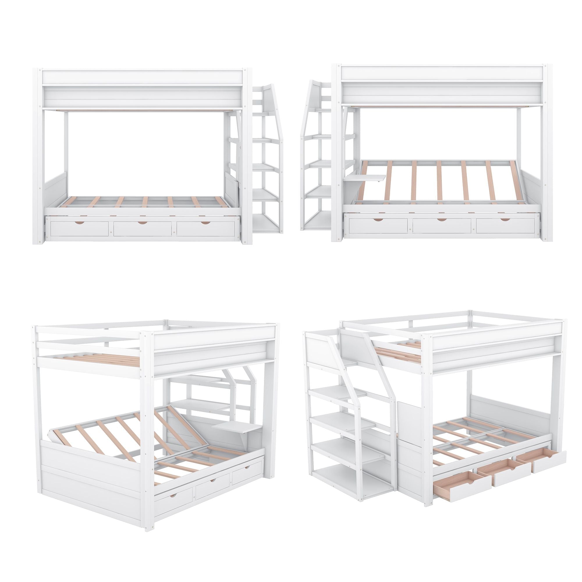 Full Size Wood Convertible Bunk Bed with Storage Staircase, Bedside Table, and 3 Drawers Gray | Just Better Bunk Beds