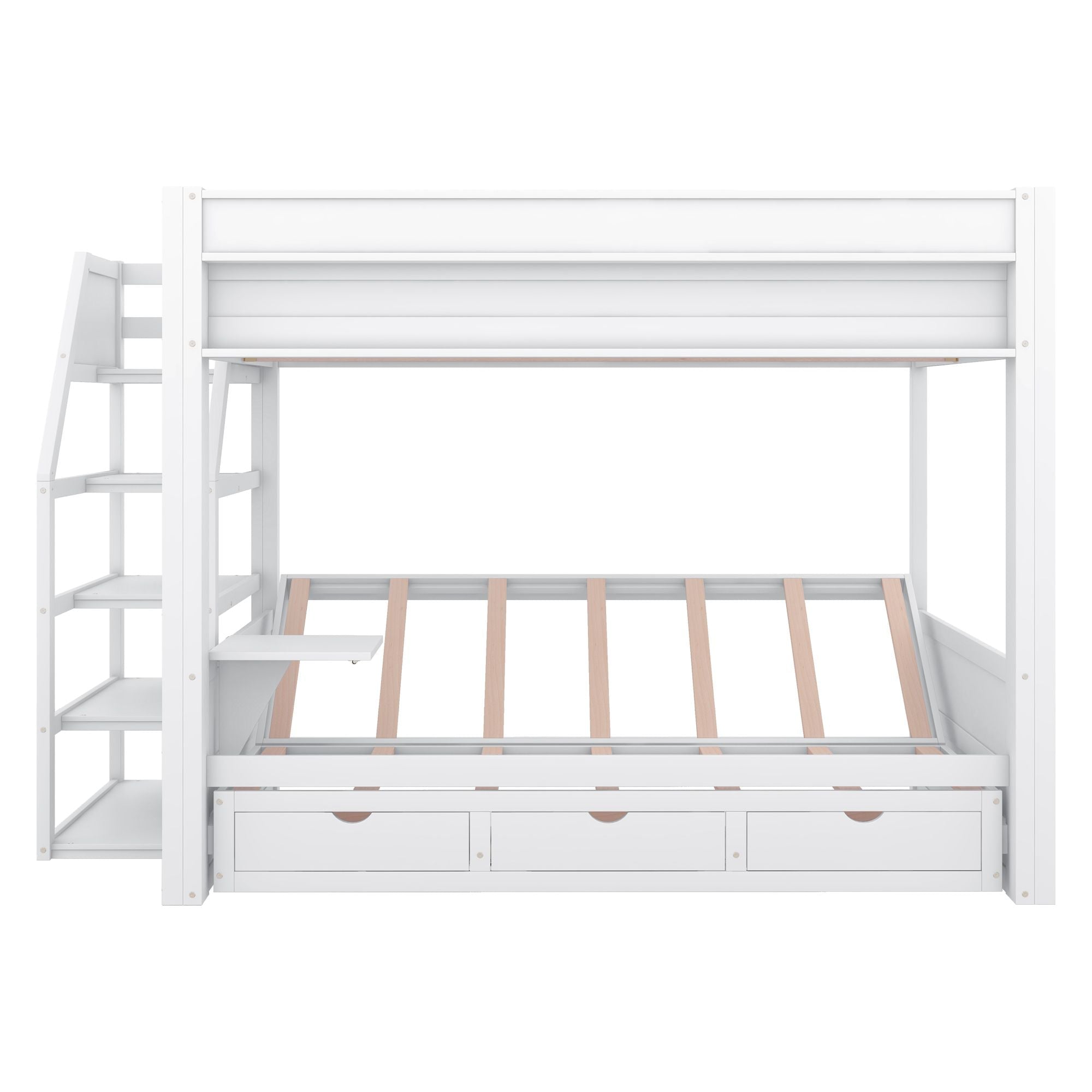 Full Size Wood Convertible Bunk Bed with Storage Staircase, Bedside Table, and 3 Drawers Gray | Just Better Bunk Beds
