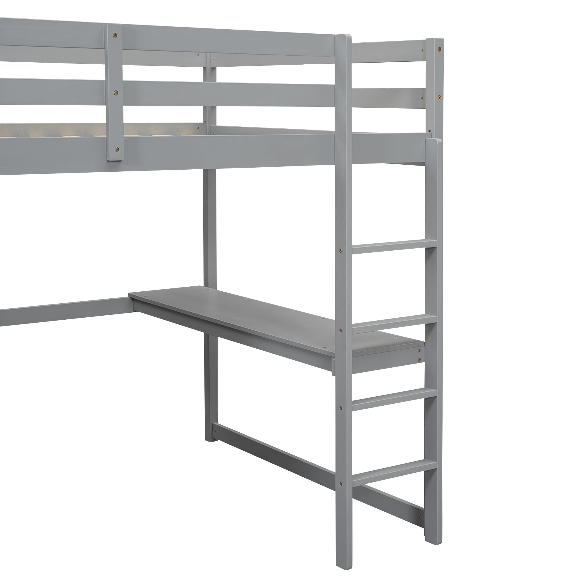 Full Size Wood Loft Bed with Built-in Wardrobe, Desk, and Storage, Gray | Just Better Bunk Beds