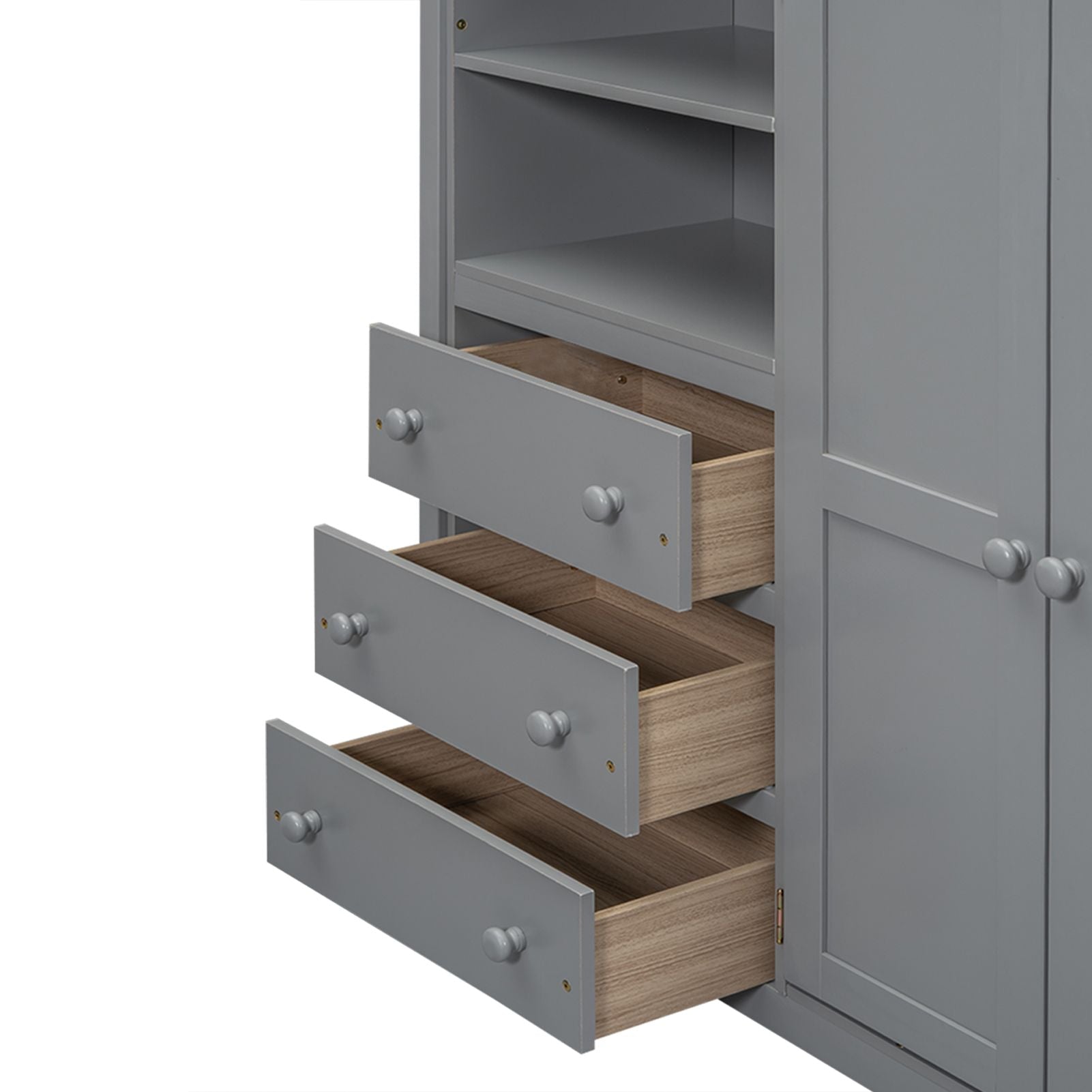 Full Size Wood Loft Bed with Built-in Wardrobe, Desk, and Storage, Gray | Just Better Bunk Beds