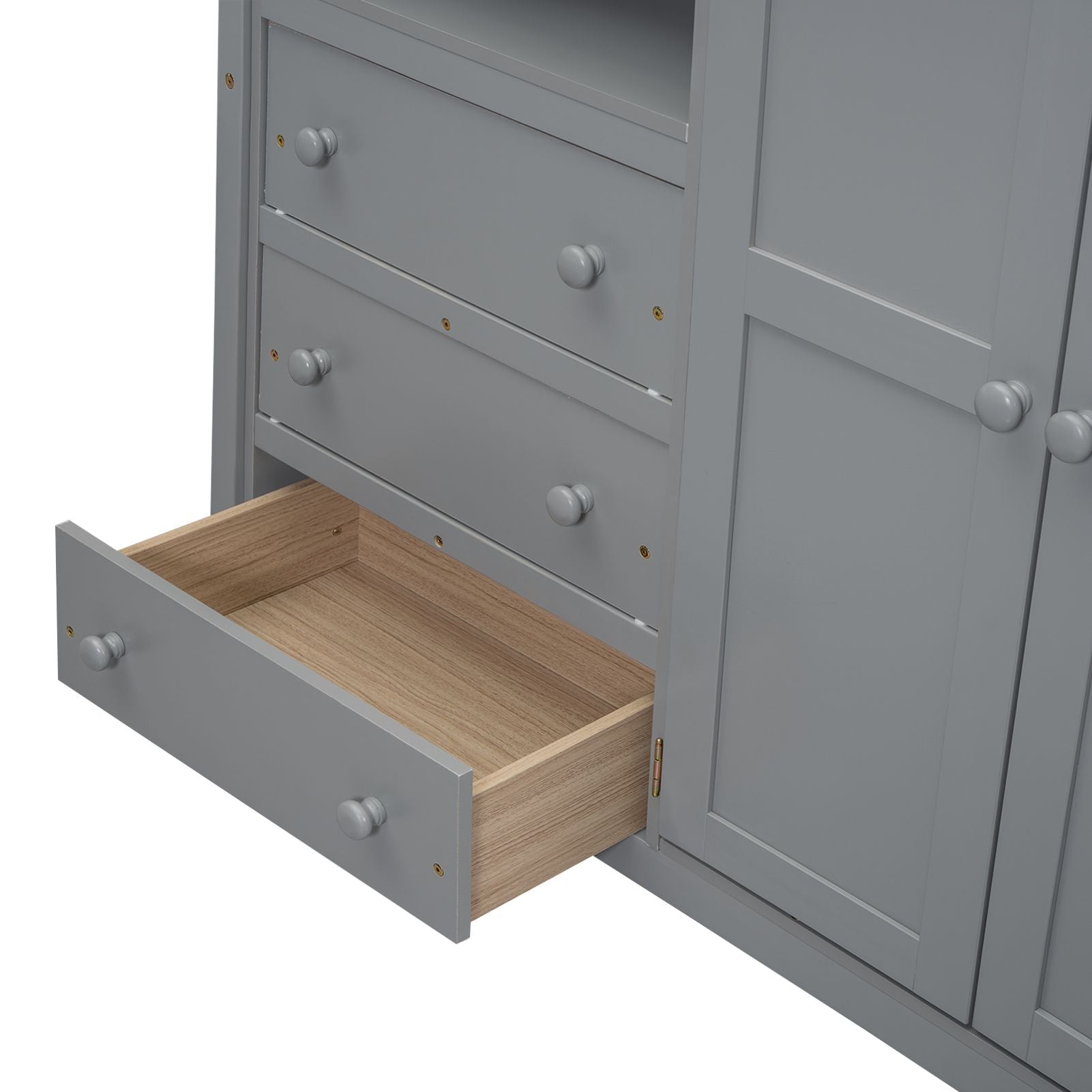 Full Size Wood Loft Bed with Built-in Wardrobe, Desk, and Storage, Gray | Just Better Bunk Beds