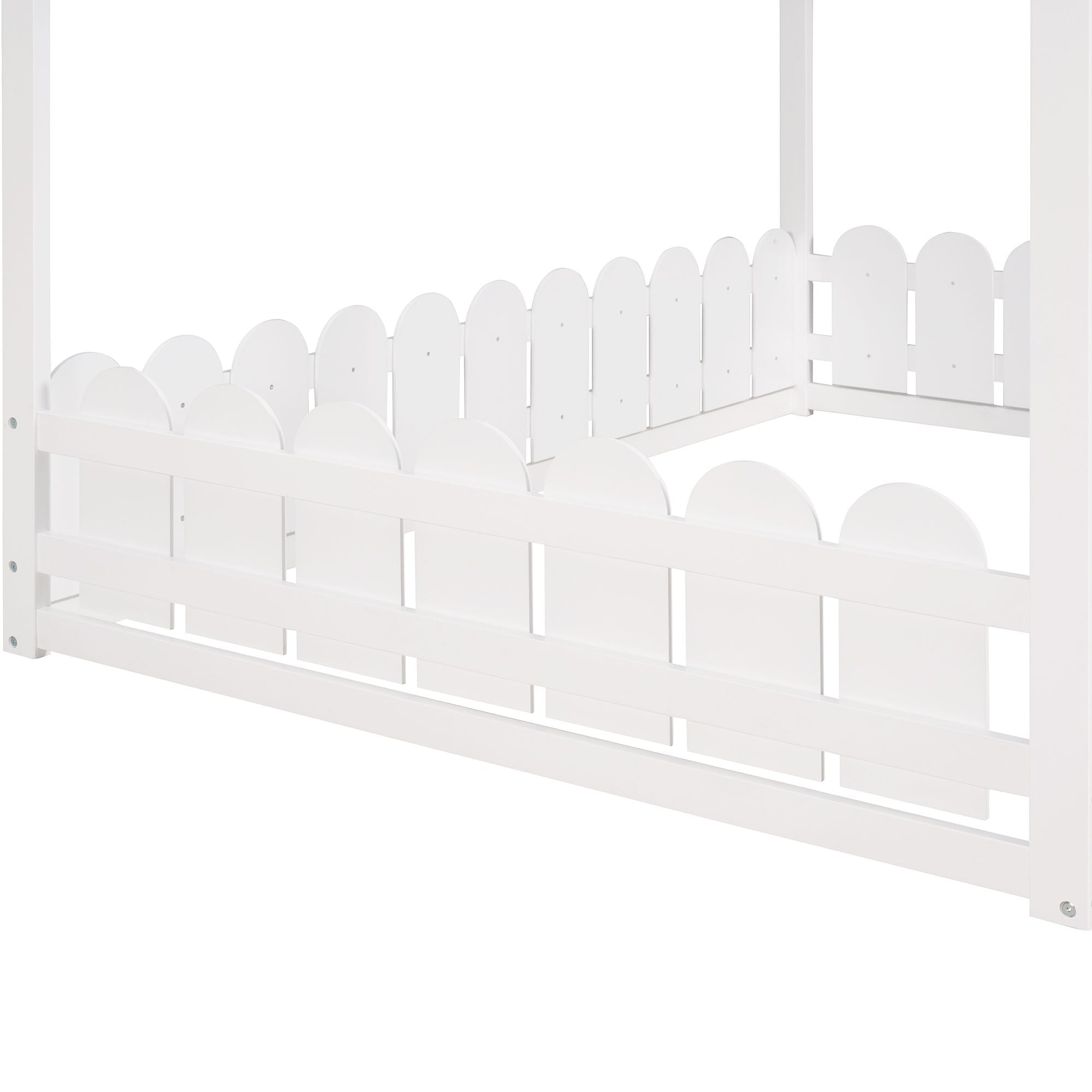 Full-Size Wooden Kids Bed with Protective Fence, House-Shaped Design in White, Gray, Espresso | Just Better Bunk Beds
