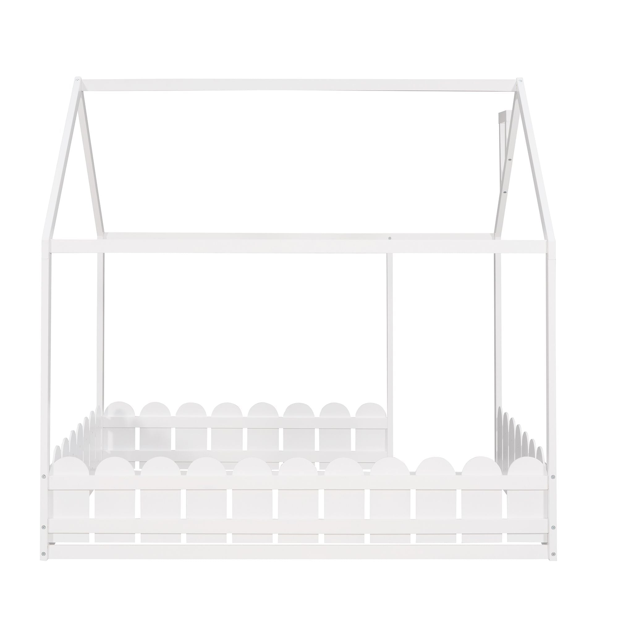 Full-Size Wooden Kids Bed with Protective Fence, House-Shaped Design in White, Gray, Espresso | Just Better Bunk Beds