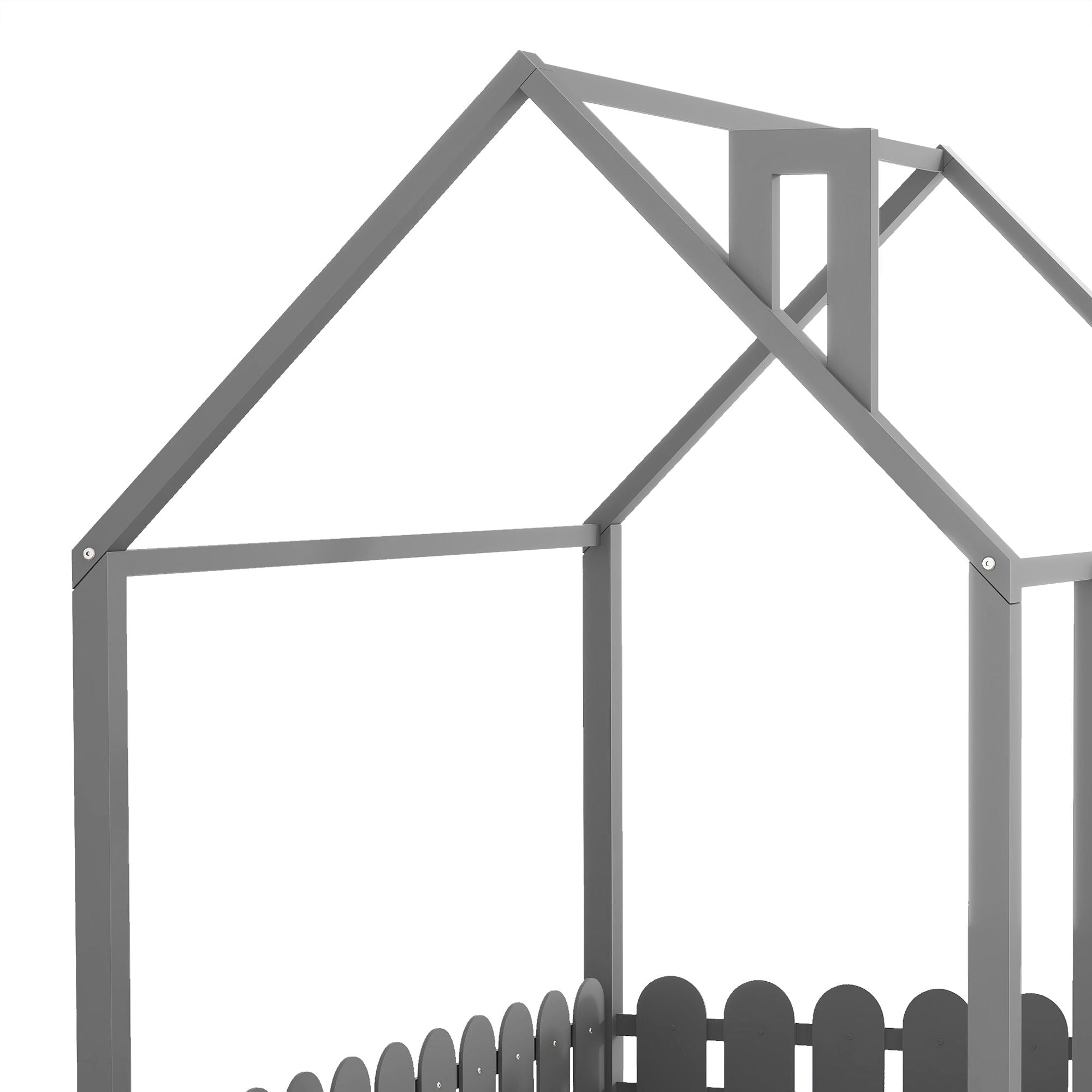 Full-Size Wooden Kids Bed with Protective Fence, House-Shaped Design in White, Gray, Espresso | Just Better Bunk Beds