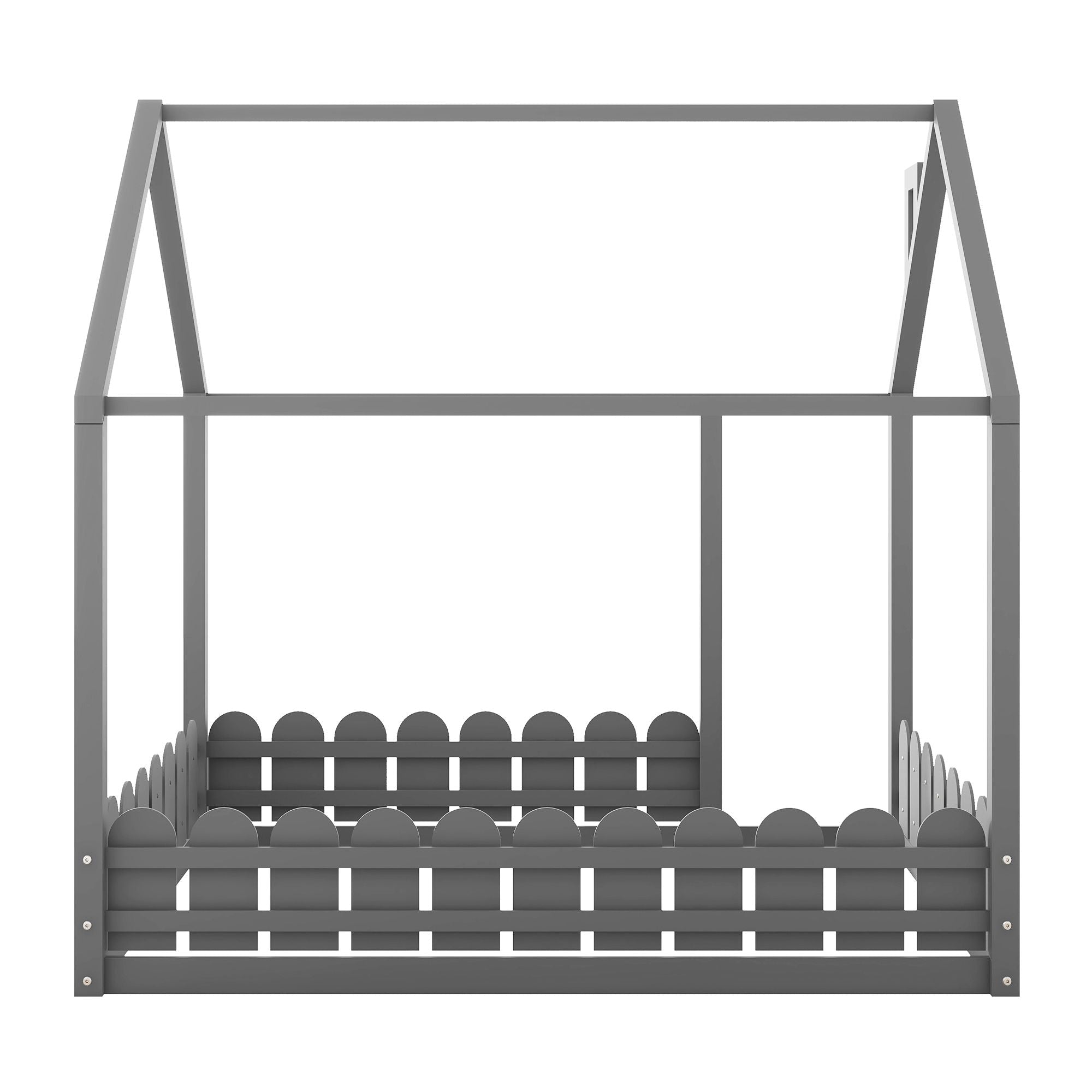 Full-Size Wooden Kids Bed with Protective Fence, House-Shaped Design in White, Gray, Espresso | Just Better Bunk Beds