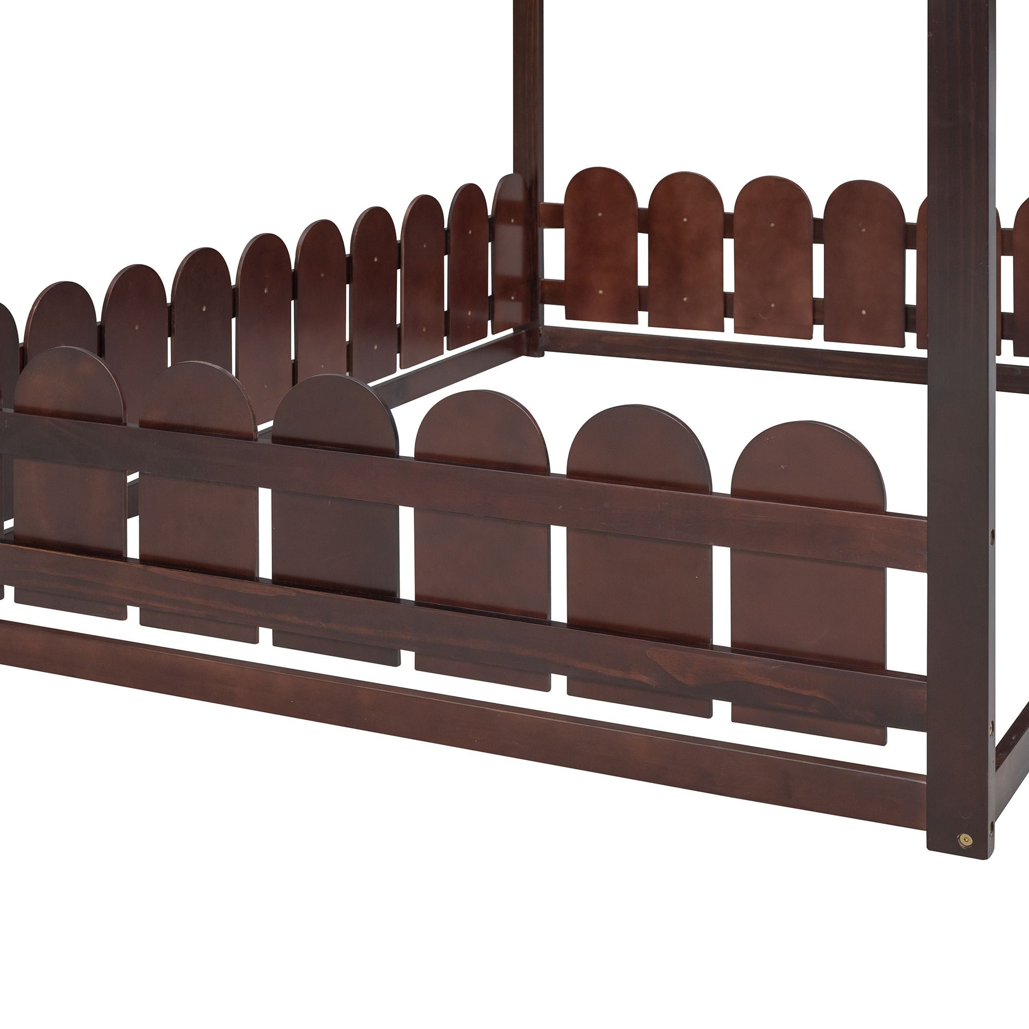Full-Size Wooden Kids Bed with Protective Fence, House-Shaped Design in White, Gray, Espresso | Just Better Bunk Beds