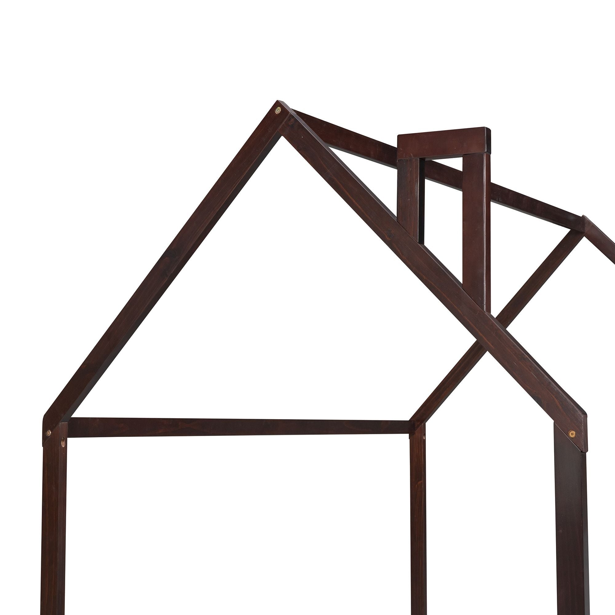 Full-Size Wooden Kids Bed with Protective Fence, House-Shaped Design in White, Gray, Espresso | Just Better Bunk Beds