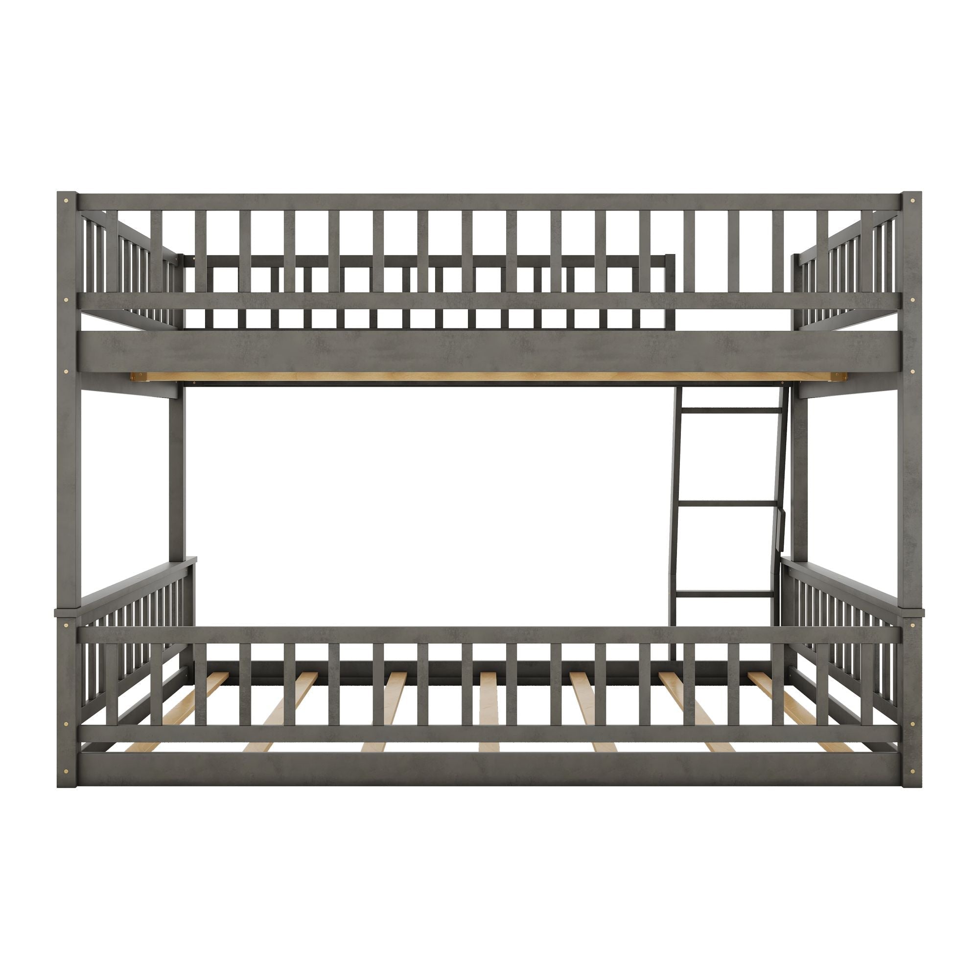 Full XL Over Queen Wood Bunk Bed with Ladder and Guardrails, Gray | Just Better Bunk Beds