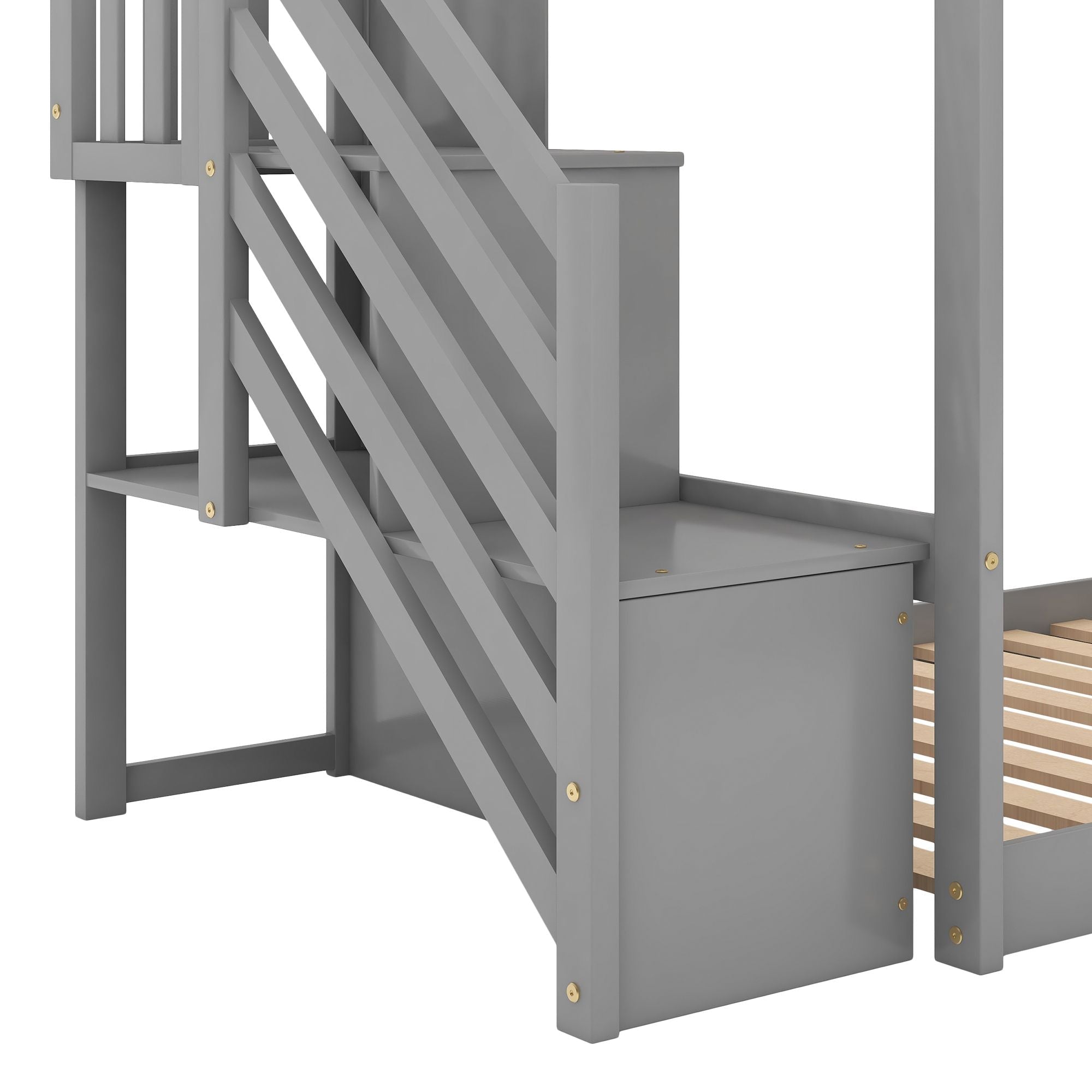 Fun and Safe Twin Over Twin Wood Bunk Bed with Slide and Stairway, Gray or White | Just Better Bunk Beds
