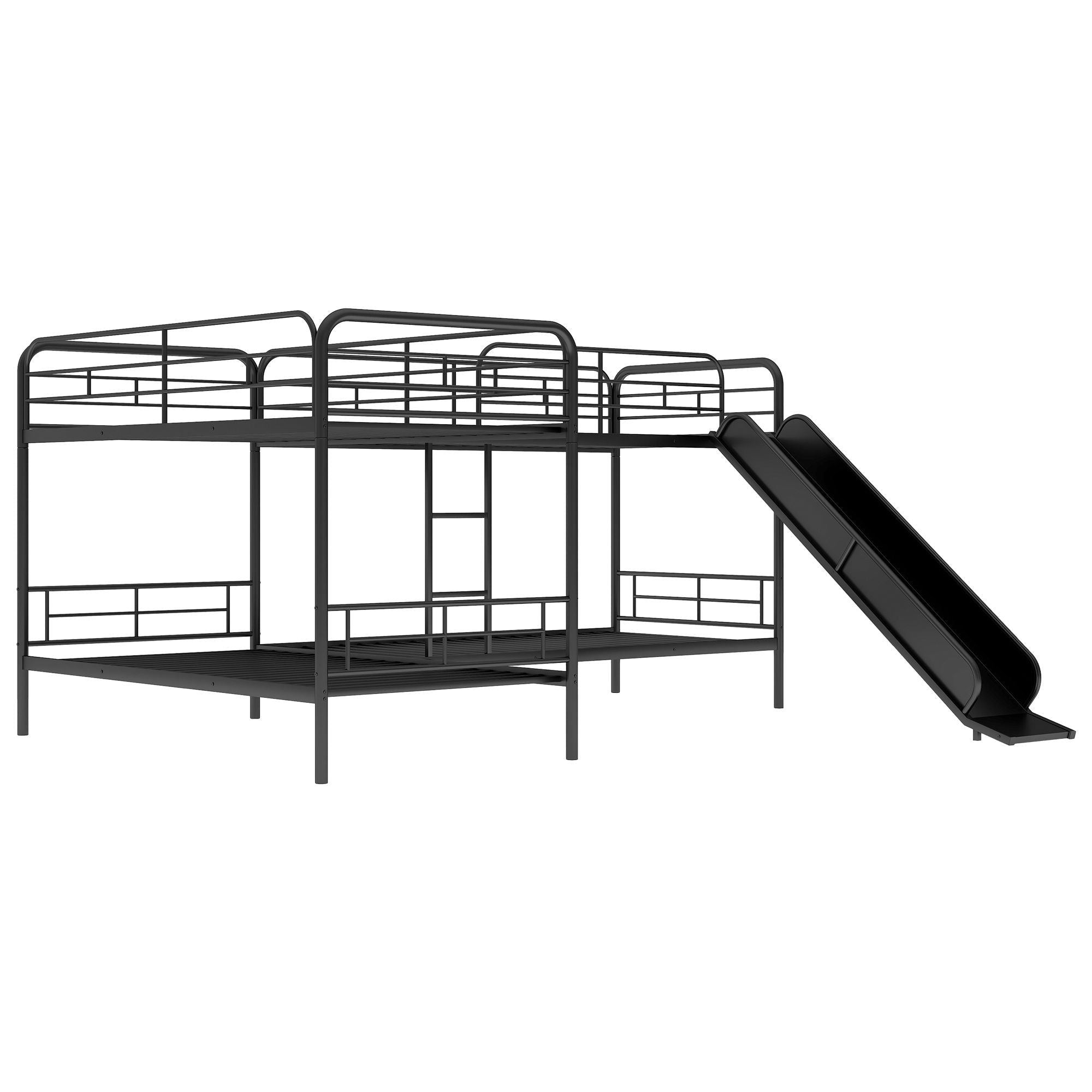 Fun and Space-Saving Twin L-Shaped Metal Bunk Bed with Slide and Ladder, Black | Just Better Bunk Beds
