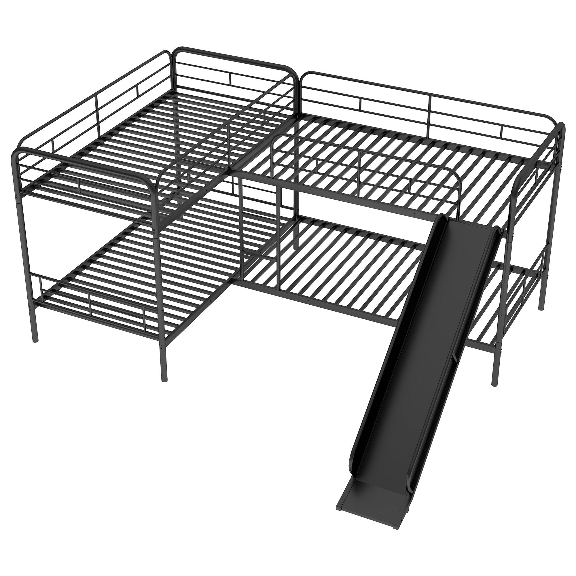 Fun and Space-Saving Twin L-Shaped Metal Bunk Bed with Slide and Ladder, Black | Just Better Bunk Beds