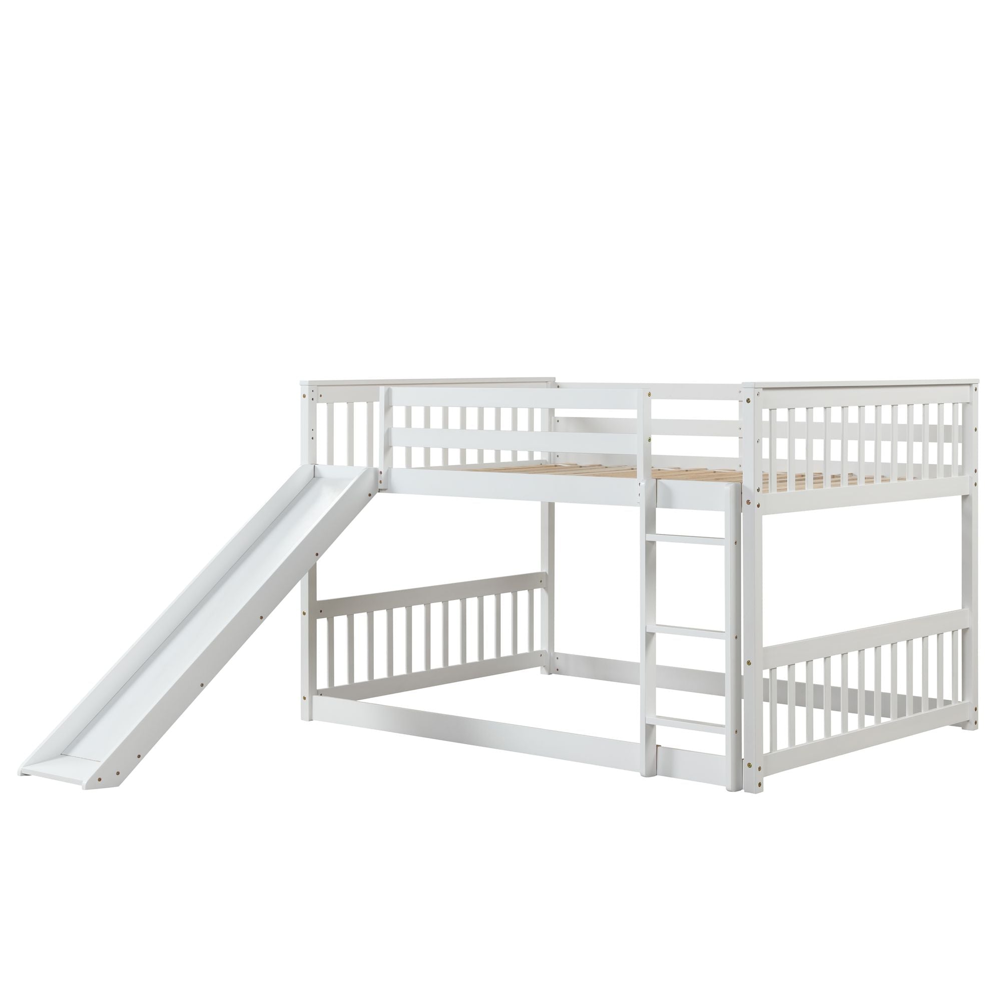 Fun Full Over Full Wood Bunk Bed with Slide and Safety Guardrails, White or Grey | Just Better Bunk Beds