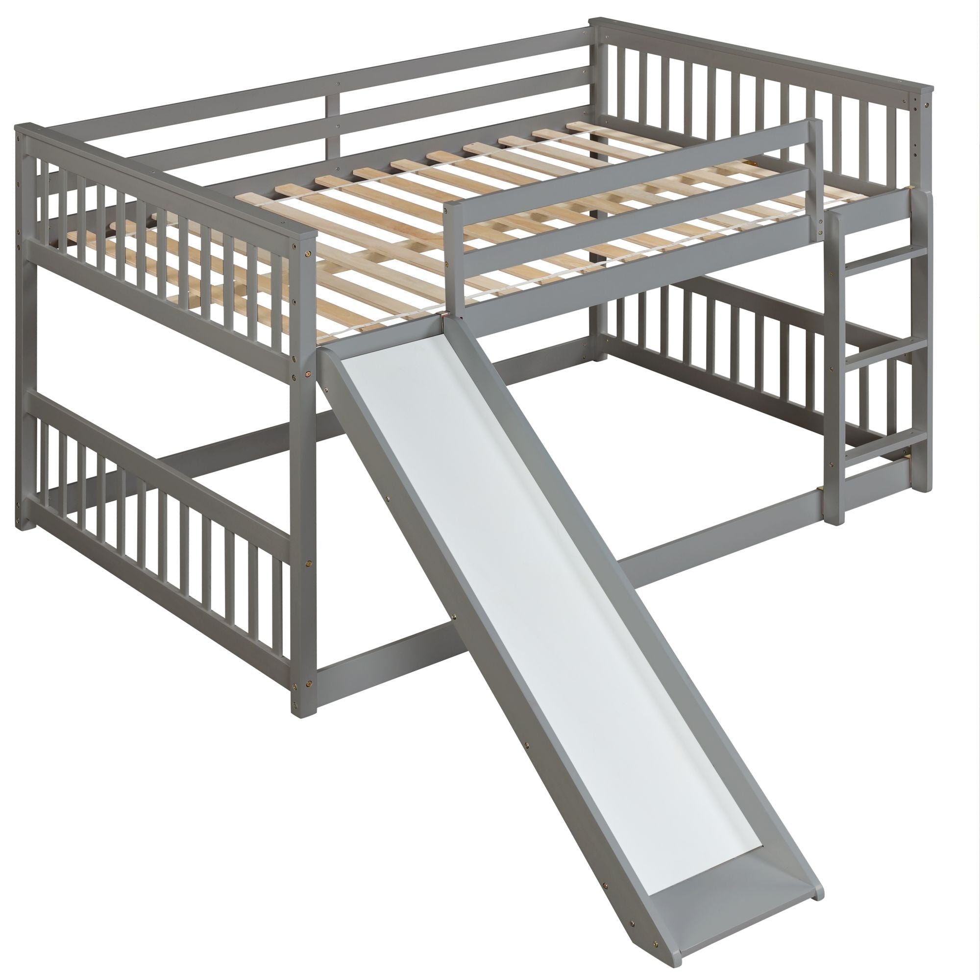 Fun Full over Full Wood Bunk Bed with Slide in White or Grey | Just Better Bunk Beds