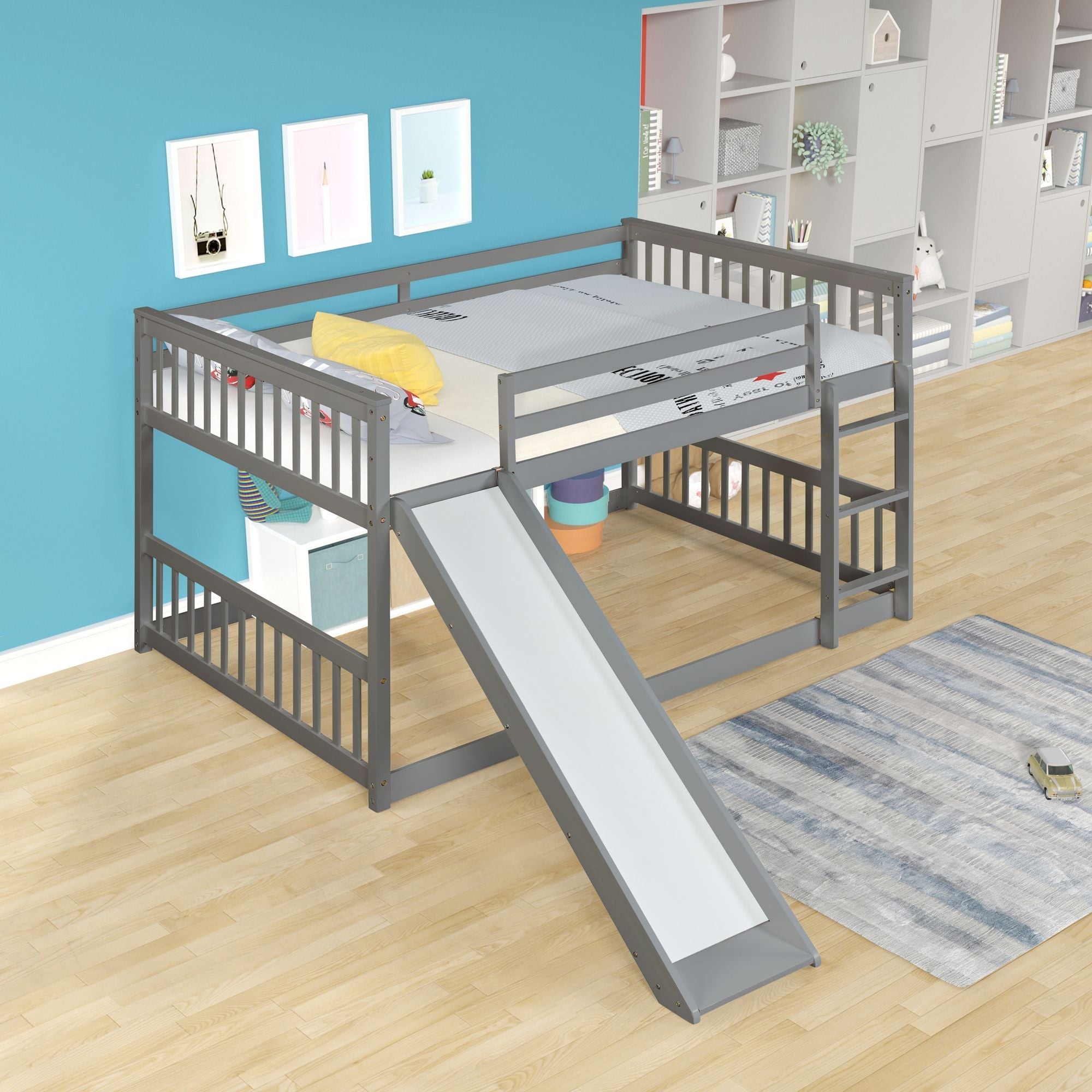 Fun Full over Full Wood Bunk Bed with Slide in White or Grey | Just Better Bunk Beds