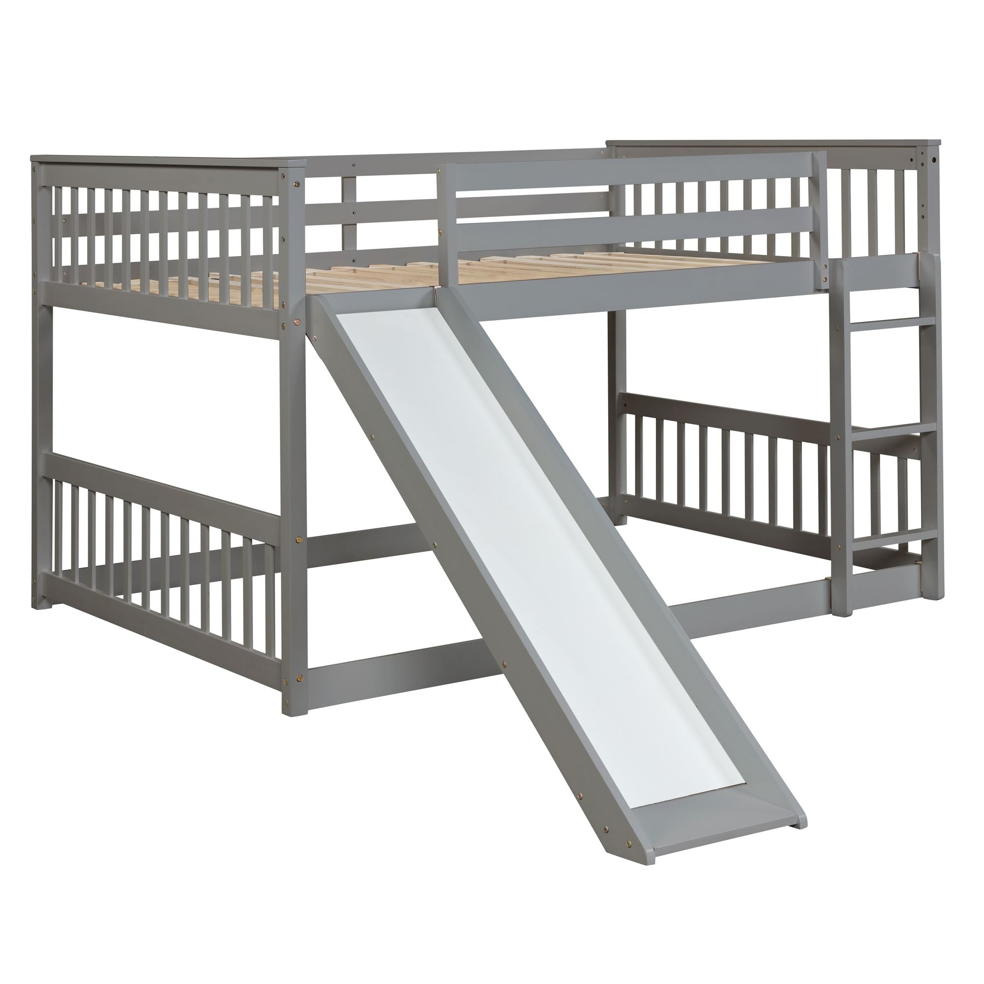 Fun Full over Full Wood Bunk Bed with Slide in White or Grey | Just Better Bunk Beds