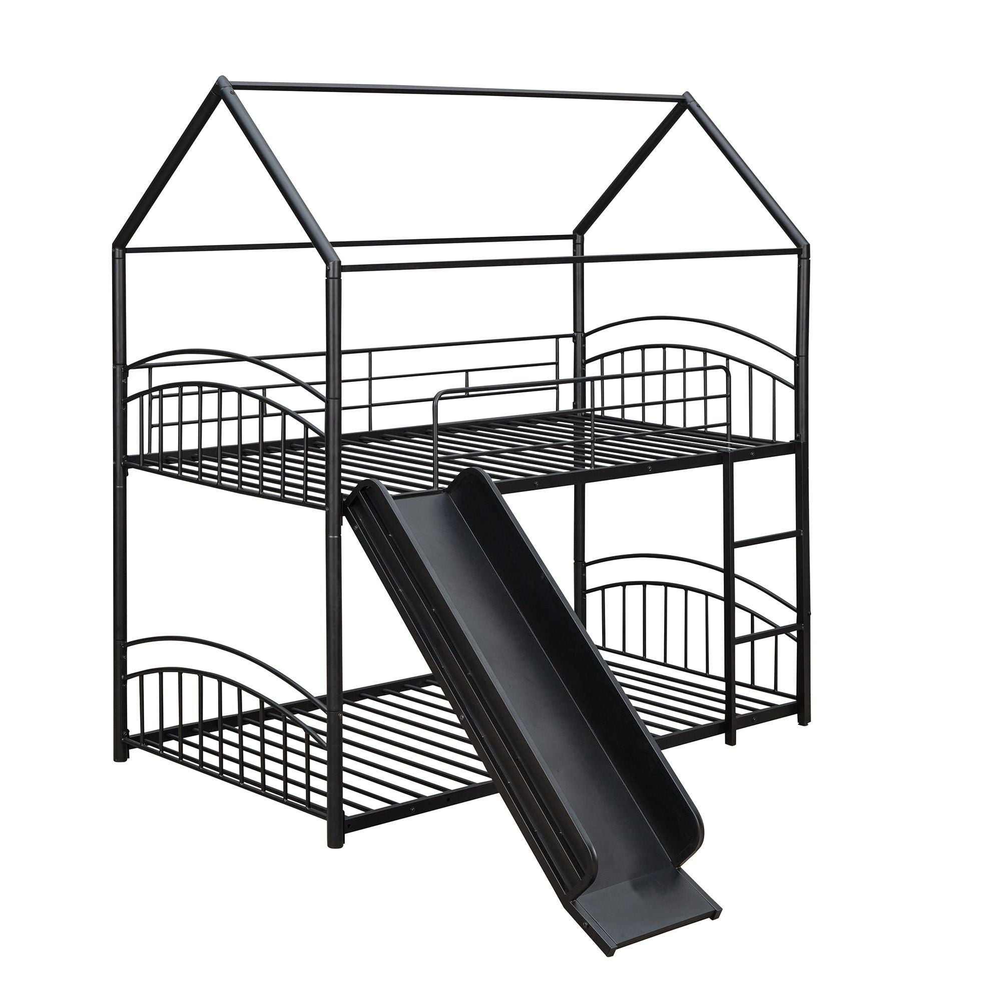 Fun Twin Over Twin Metal Bunk Bed with Slide for Kids, Black, Sturdy & Space-Saving | Just Better Bunk Beds
