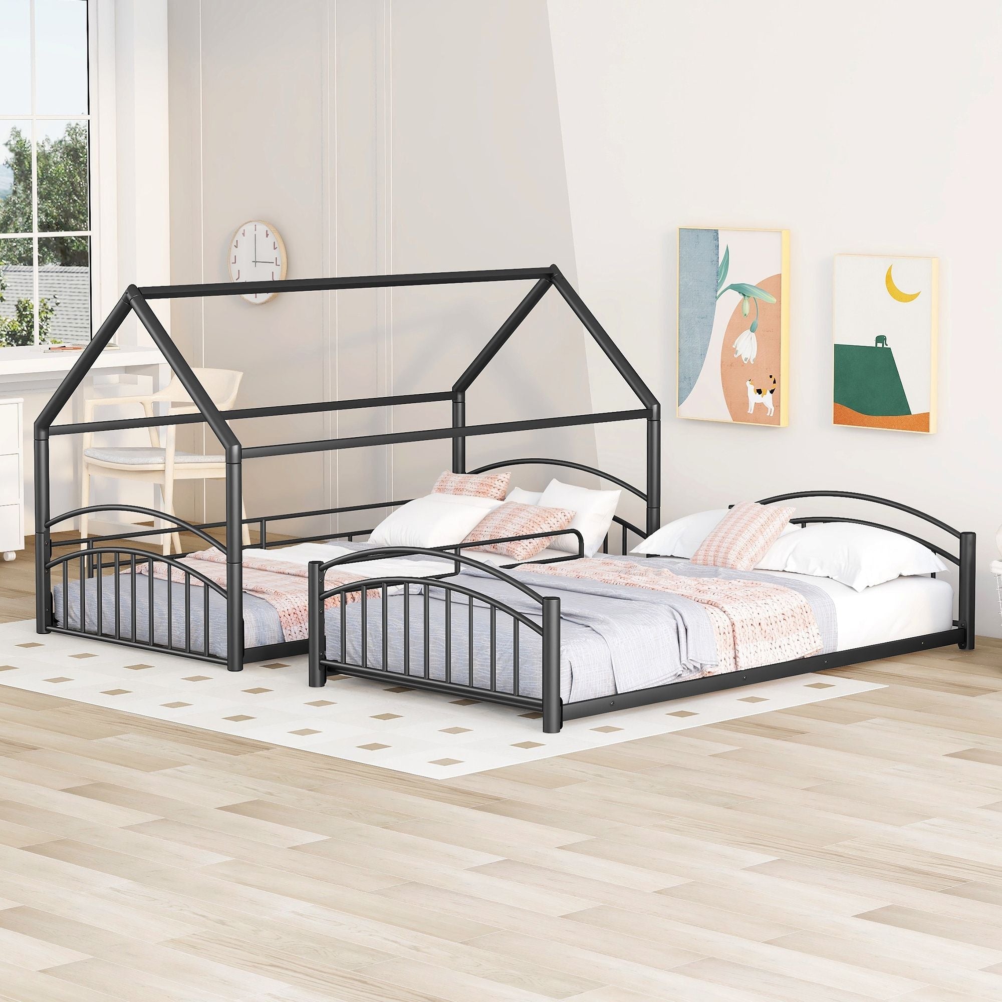 Fun Twin Over Twin Metal Bunk Bed with Slide for Kids, Black, Sturdy & Space-Saving | Just Better Bunk Beds