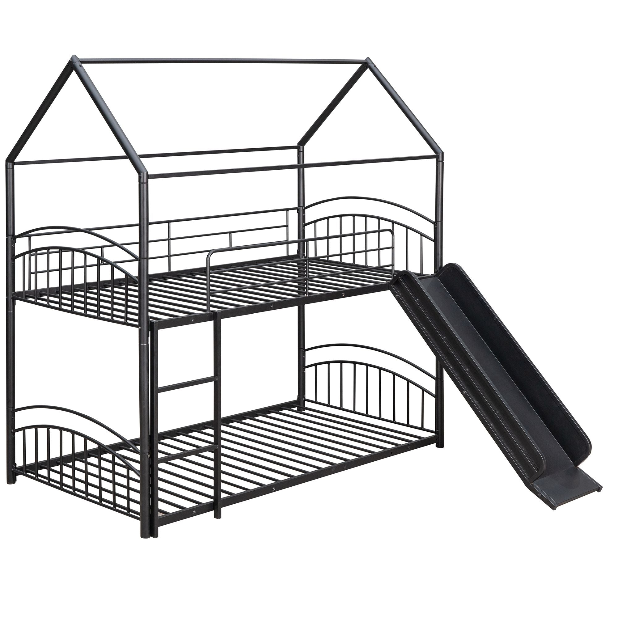 Fun Twin Over Twin Metal Bunk Bed with Slide for Kids, Black, Sturdy & Space-Saving | Just Better Bunk Beds