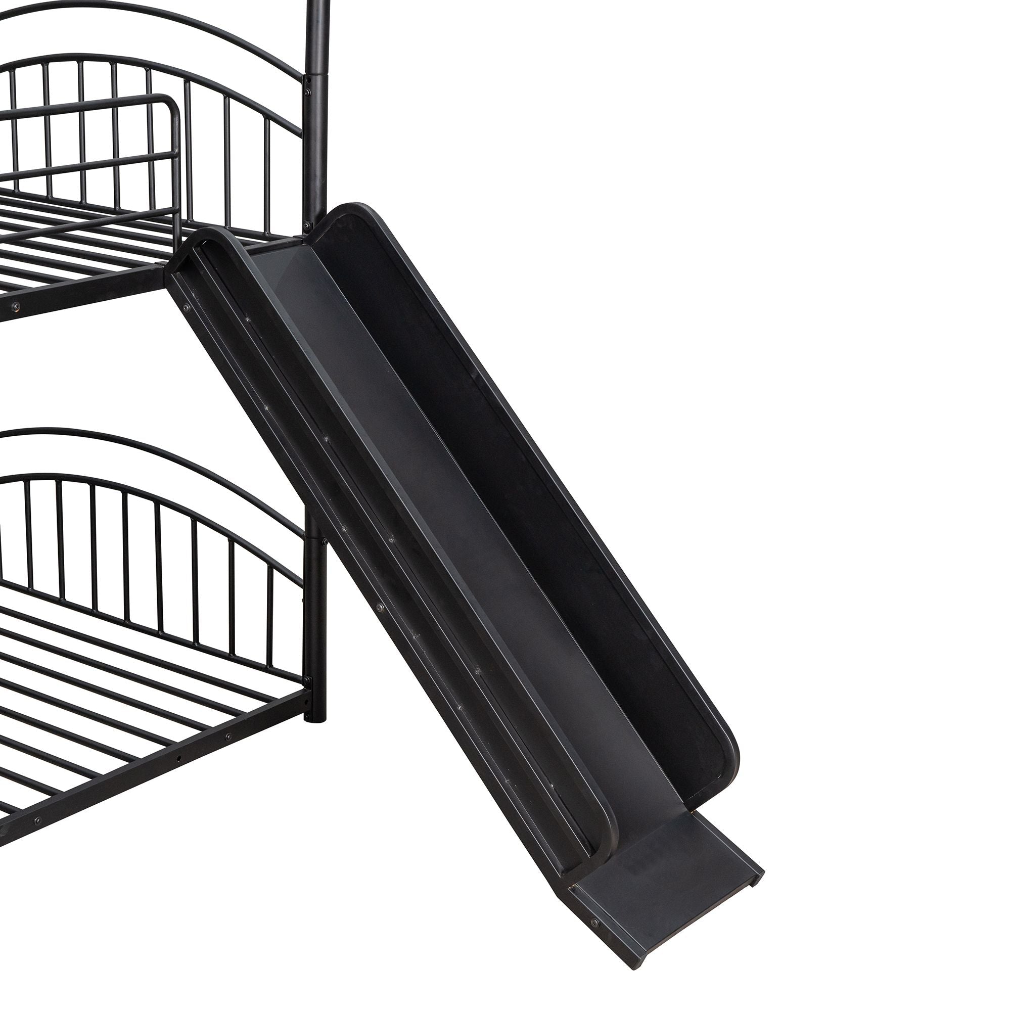Fun Twin Over Twin Metal Bunk Bed with Slide for Kids, Black, Sturdy & Space-Saving | Just Better Bunk Beds