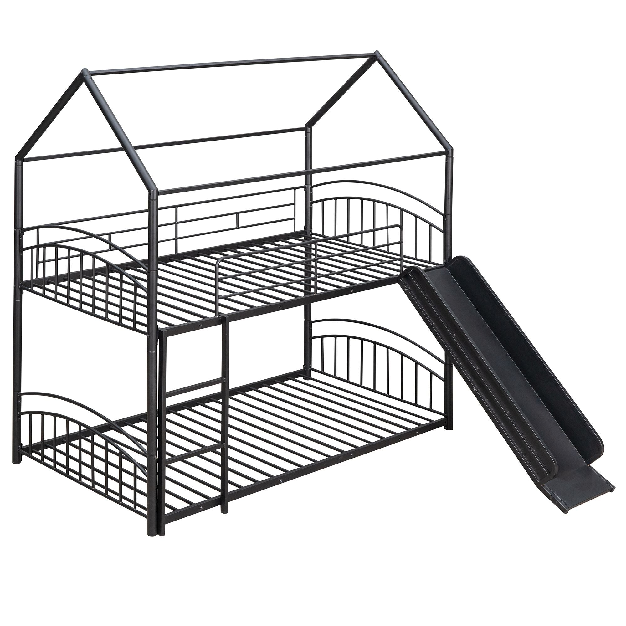 Fun Twin Over Twin Metal Bunk Bed with Slide for Kids, Black, Sturdy & Space-Saving | Just Better Bunk Beds