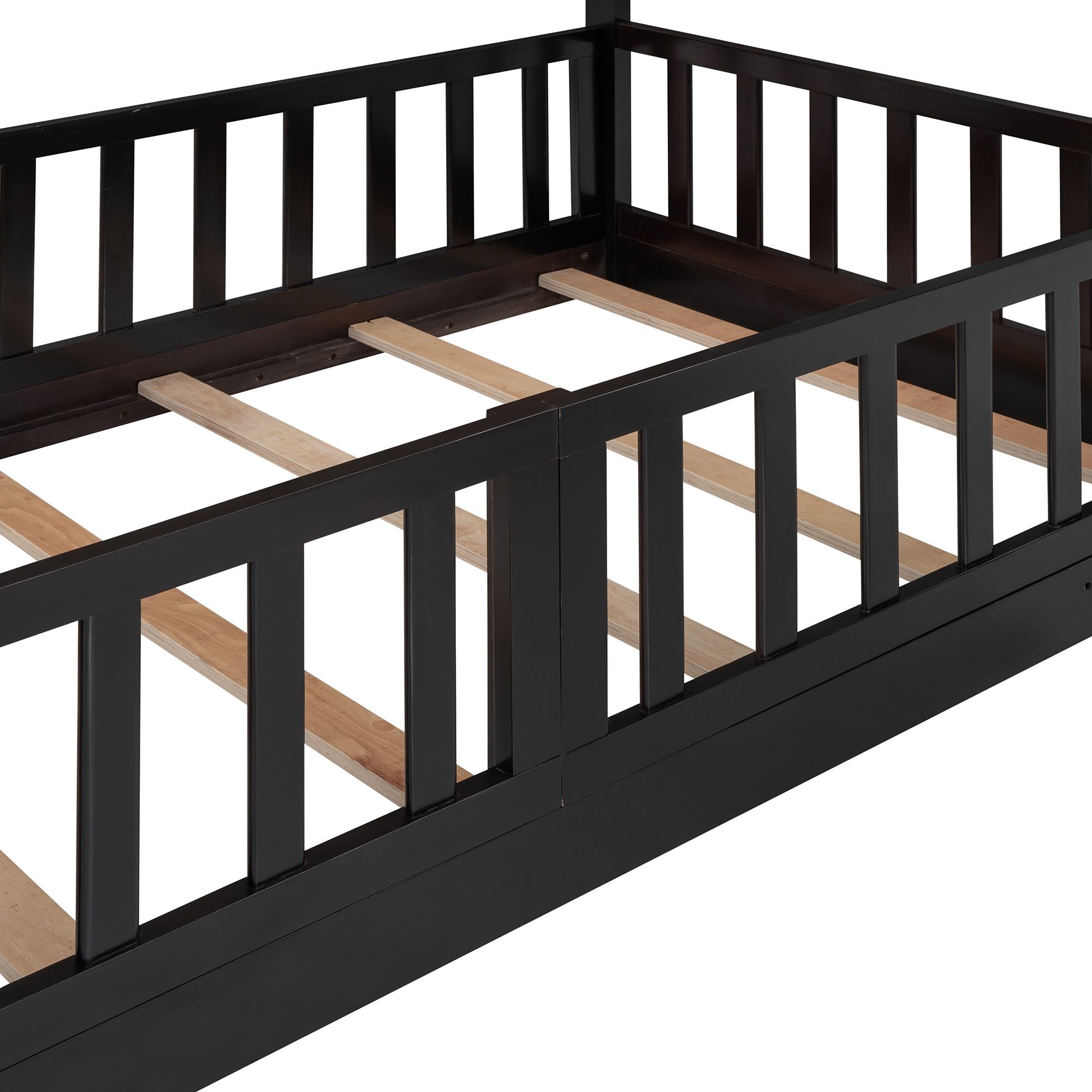 Fun Twin Over Twin Wood Bunk Bed with Slide and Reversible Ladder, White, Gray, Espresso | Just Better Bunk Beds
