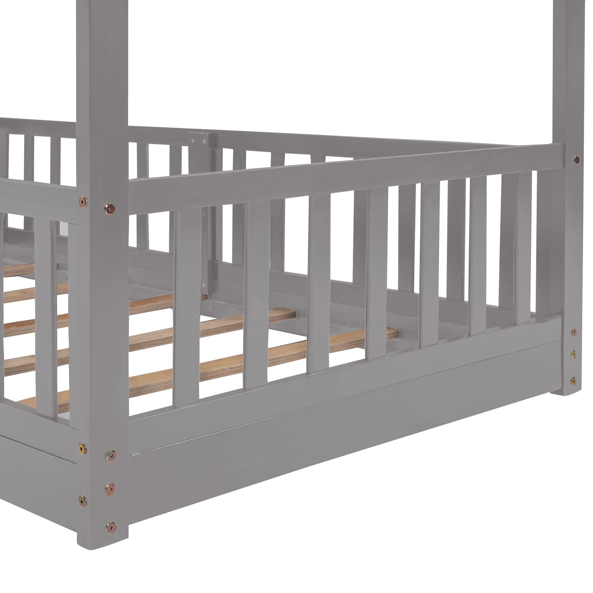 Fun Twin Over Twin Wood Bunk Bed with Slide and Reversible Ladder, White, Gray, Espresso | Just Better Bunk Beds