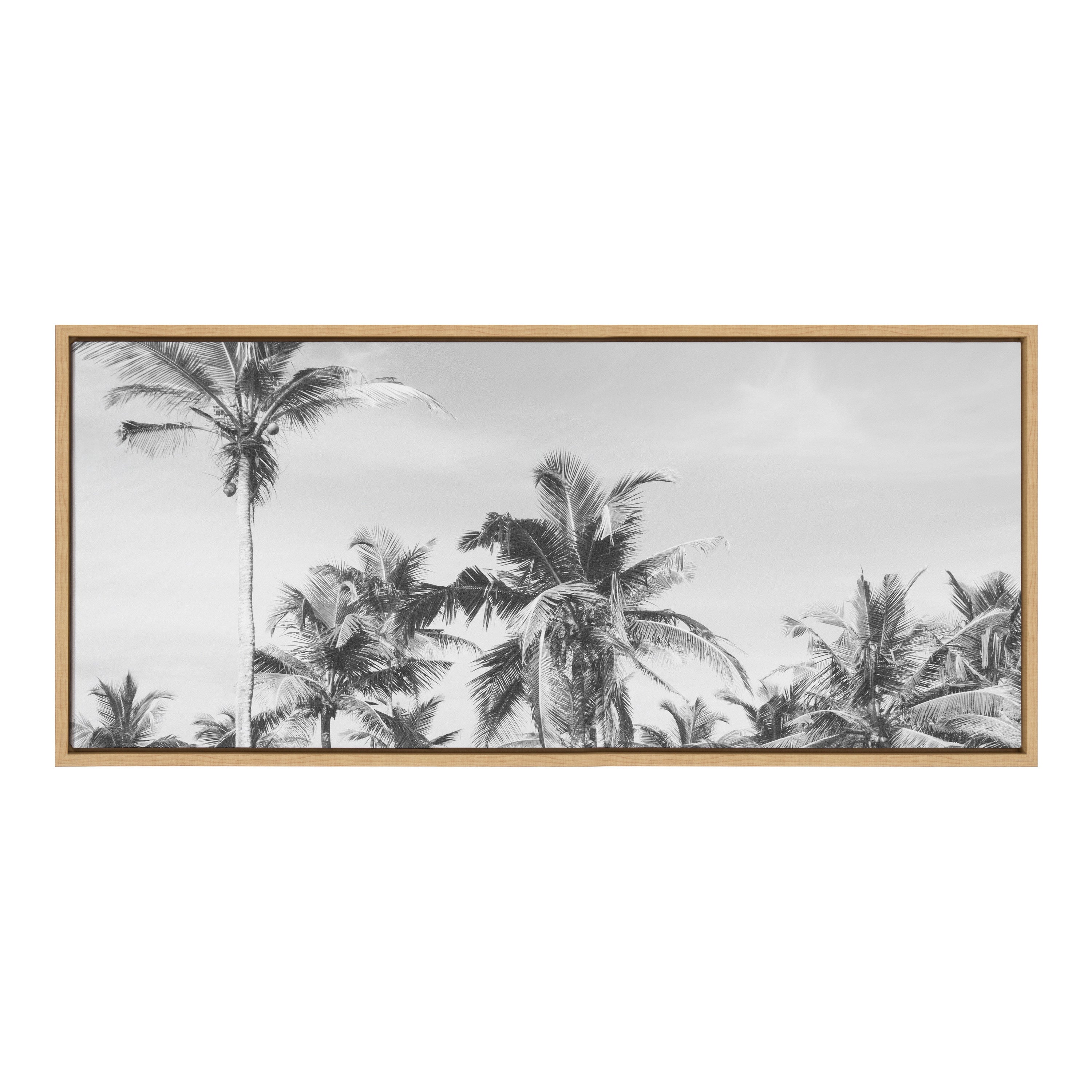 Sylvie Coastal Coconut Palm Tree Beach BW Framed Canvas by The Creative Bunch Studio