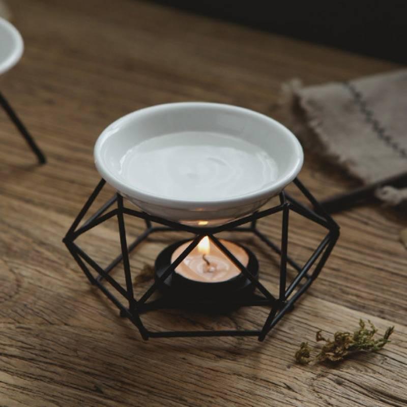 Geometric Metal Wax Burner With Ceramic Dish - PRHOMZ