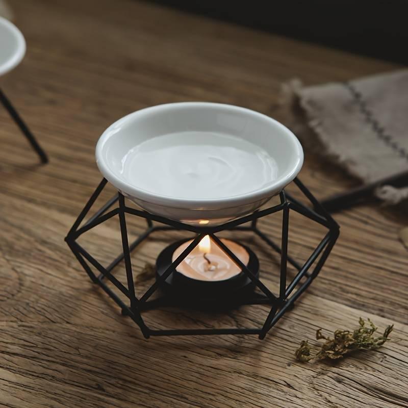 Geometric Metal Wax Burner With Ceramic Dish - PRHOMZ