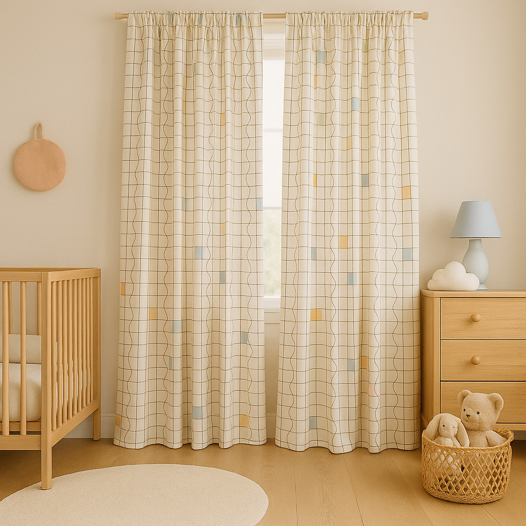 Geometric Pastel Linen Curtains – 5 Colours – Blackout or Light Filtering – Custom Sizes – Rod or Track Compatible-2