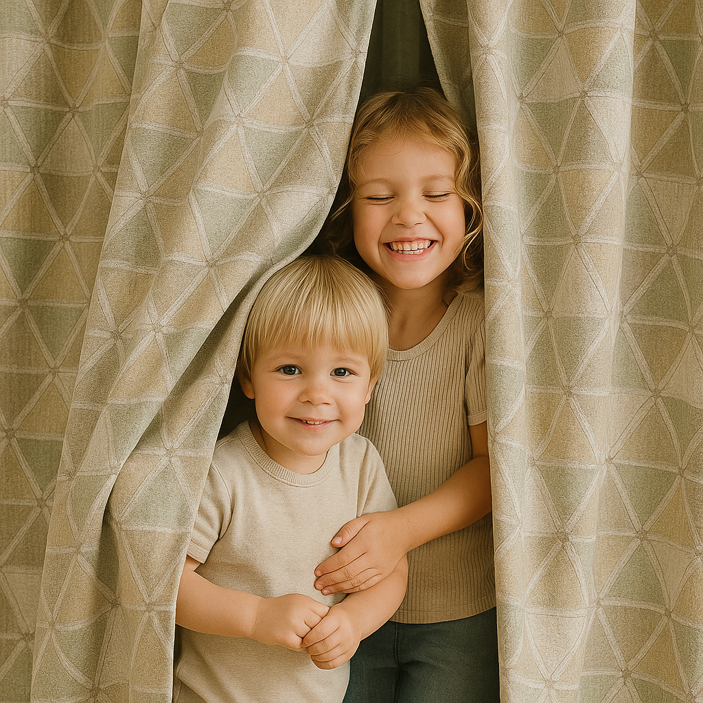 Soft Geometric Linen Curtain – Custom Sizes – Light Filtering or Blackout – Rod & Track Compatible-1