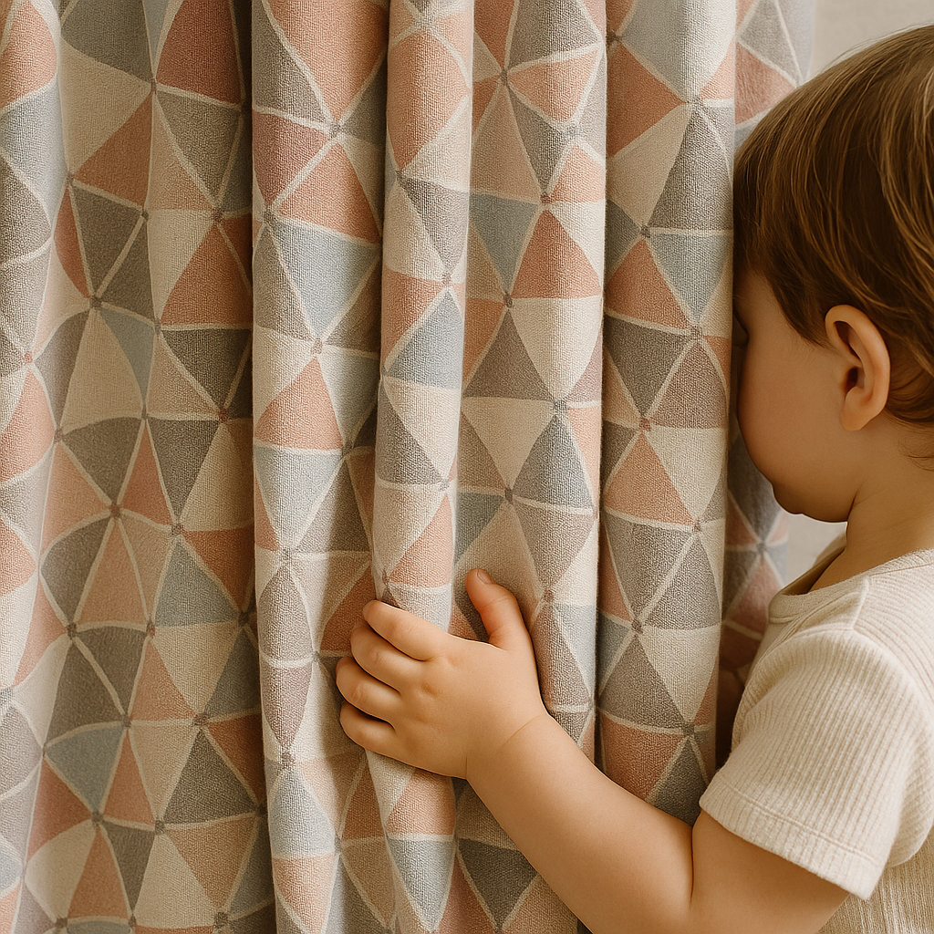 Soft Geometric Linen Curtain – Custom Sizes – Light Filtering or Blackout – Rod & Track Compatible-0