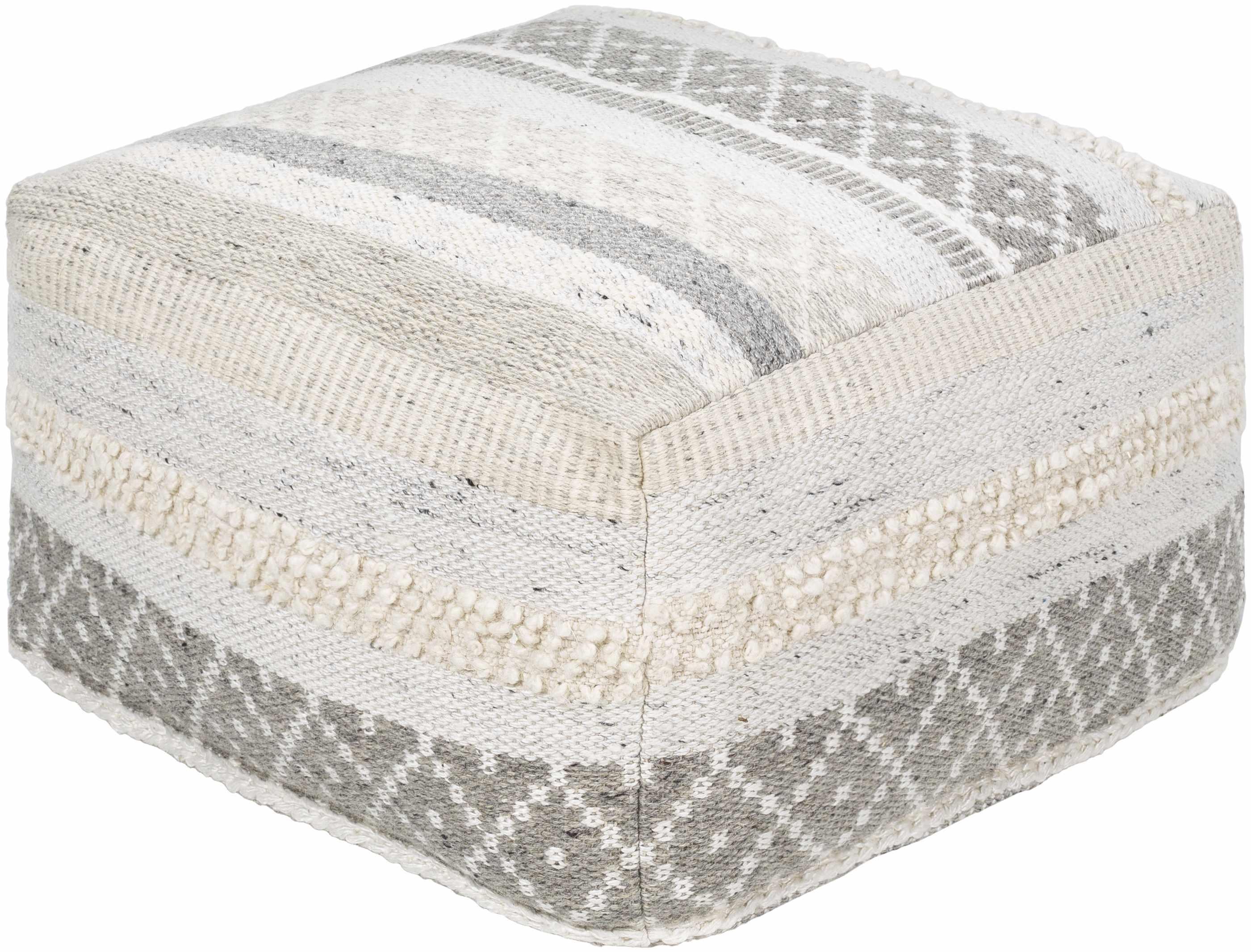 Geyser Woven White Gray Cotton Pouf - PRHOMZ