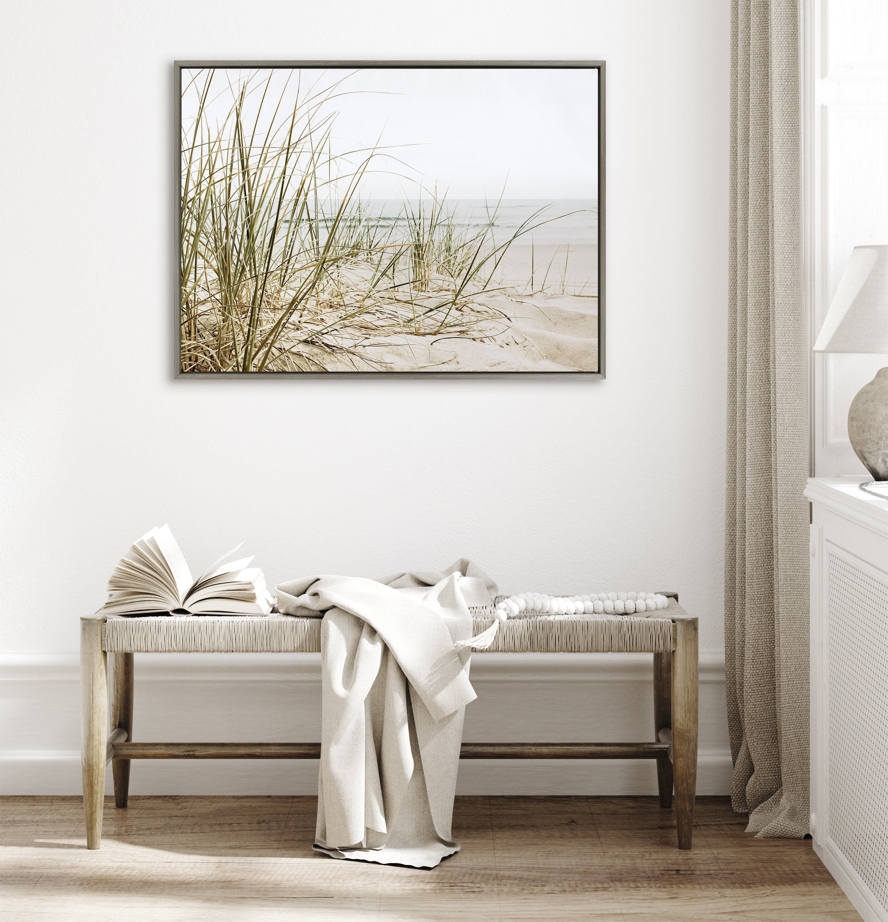Sylvie Calming Beach Grass Framed Canvas by The Creative Bunch Studio