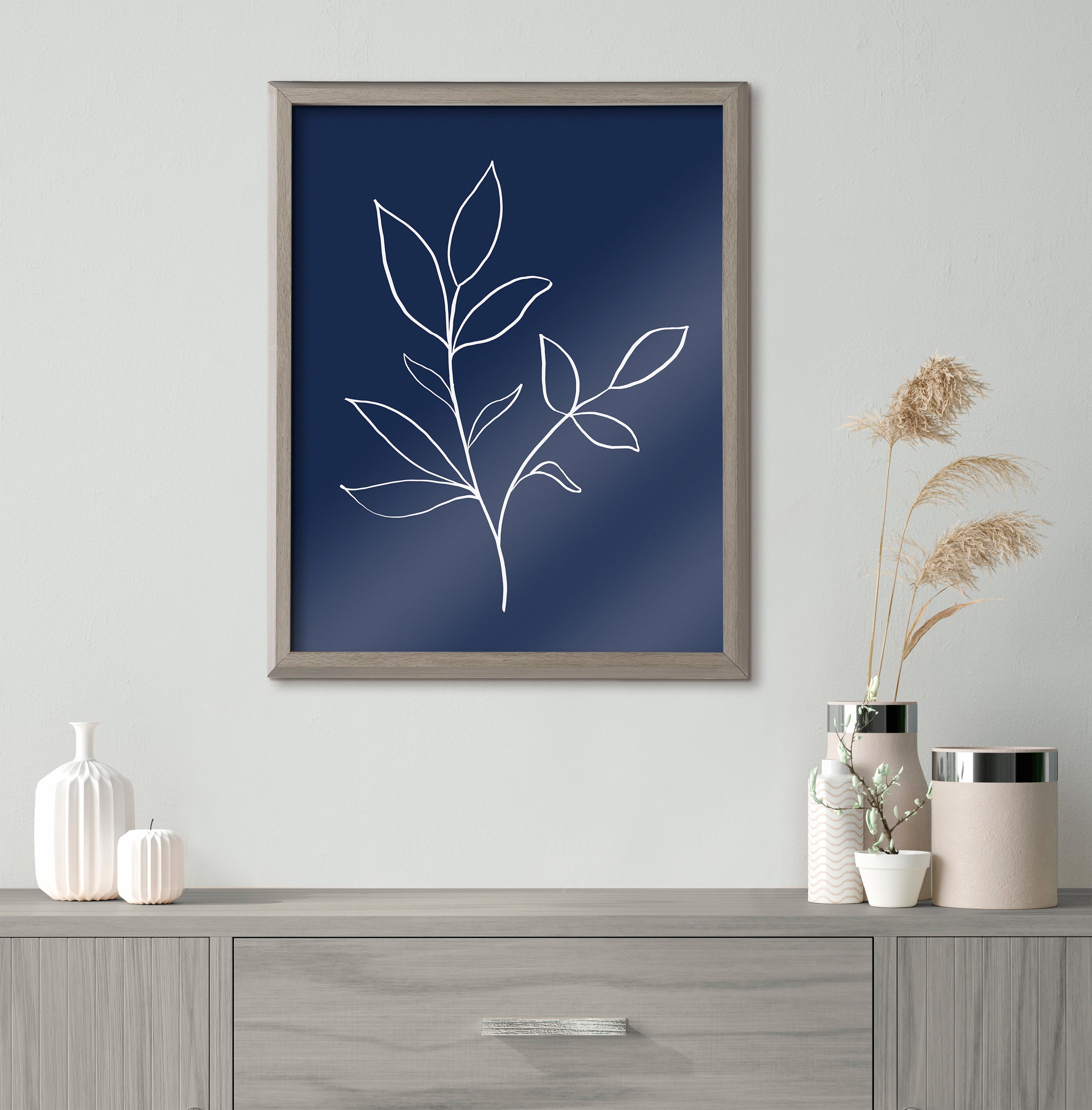 Blake Modern Blue Botanical Line Sketch Print 2 Framed Printed Glass by The Creative Bunch Studio
