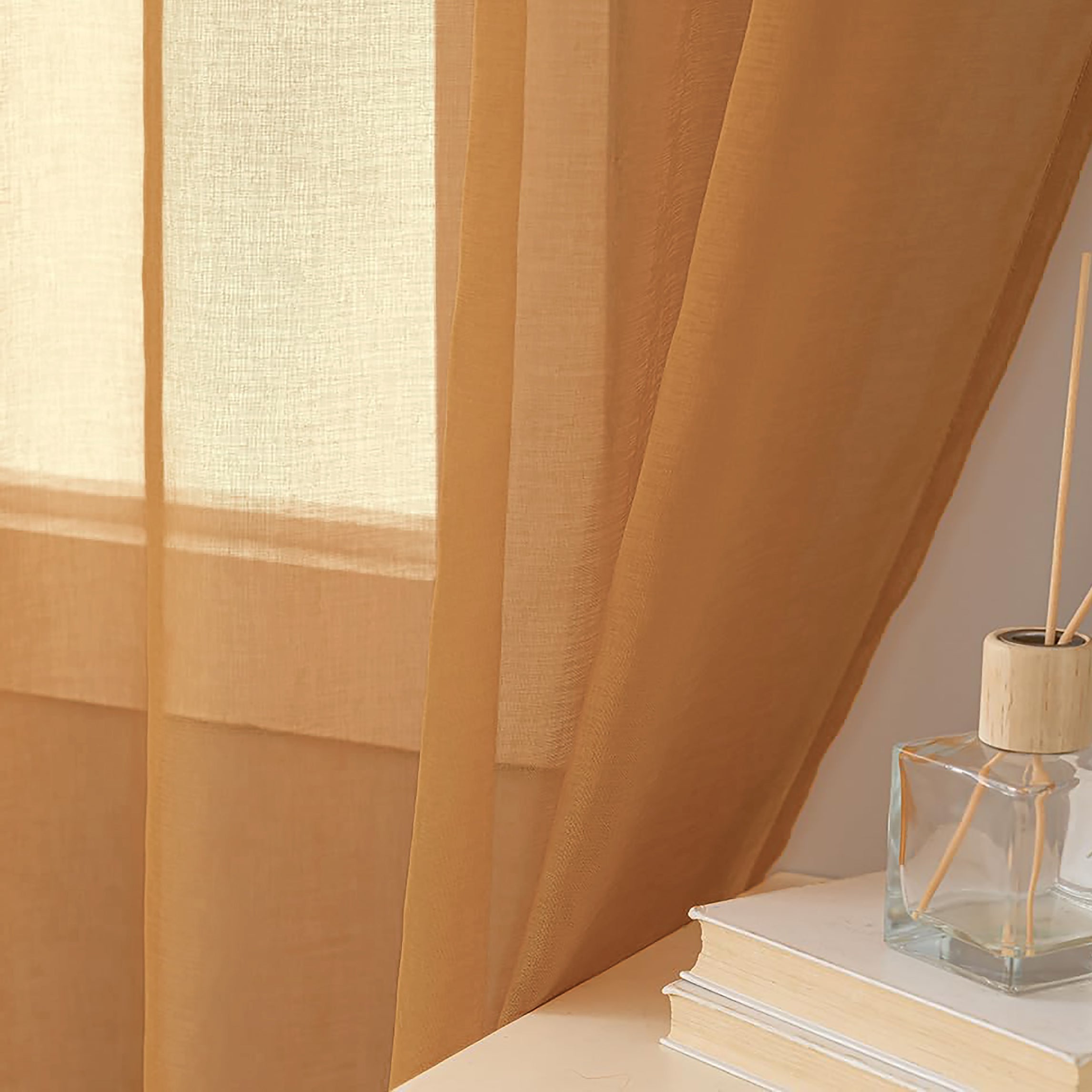 84" Inches Long - Gold Sheer Window Rod Pocket Curtain Set (2 Panels)
