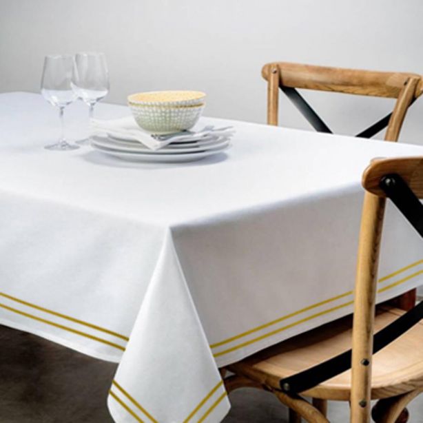 Double Embroidery Border Poly Cotton Sateen Solid Table Cloth
