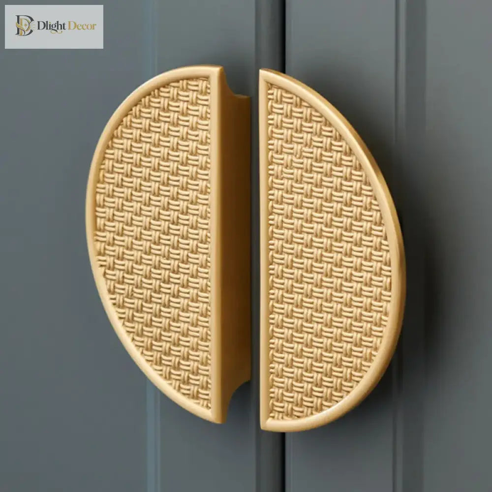 Gold Round Brass Cabinet Handles – Textured Braided Pattern Pulls for Wardrobes, Bookcases, and Wine Cabinets