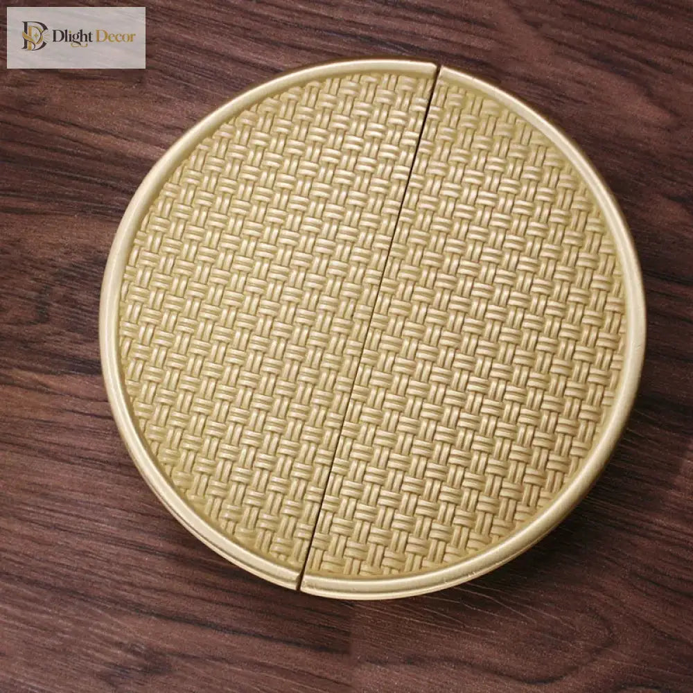 Gold Round Brass Cabinet Handles – Textured Braided Pattern Pulls for Wardrobes, Bookcases, and Wine Cabinets