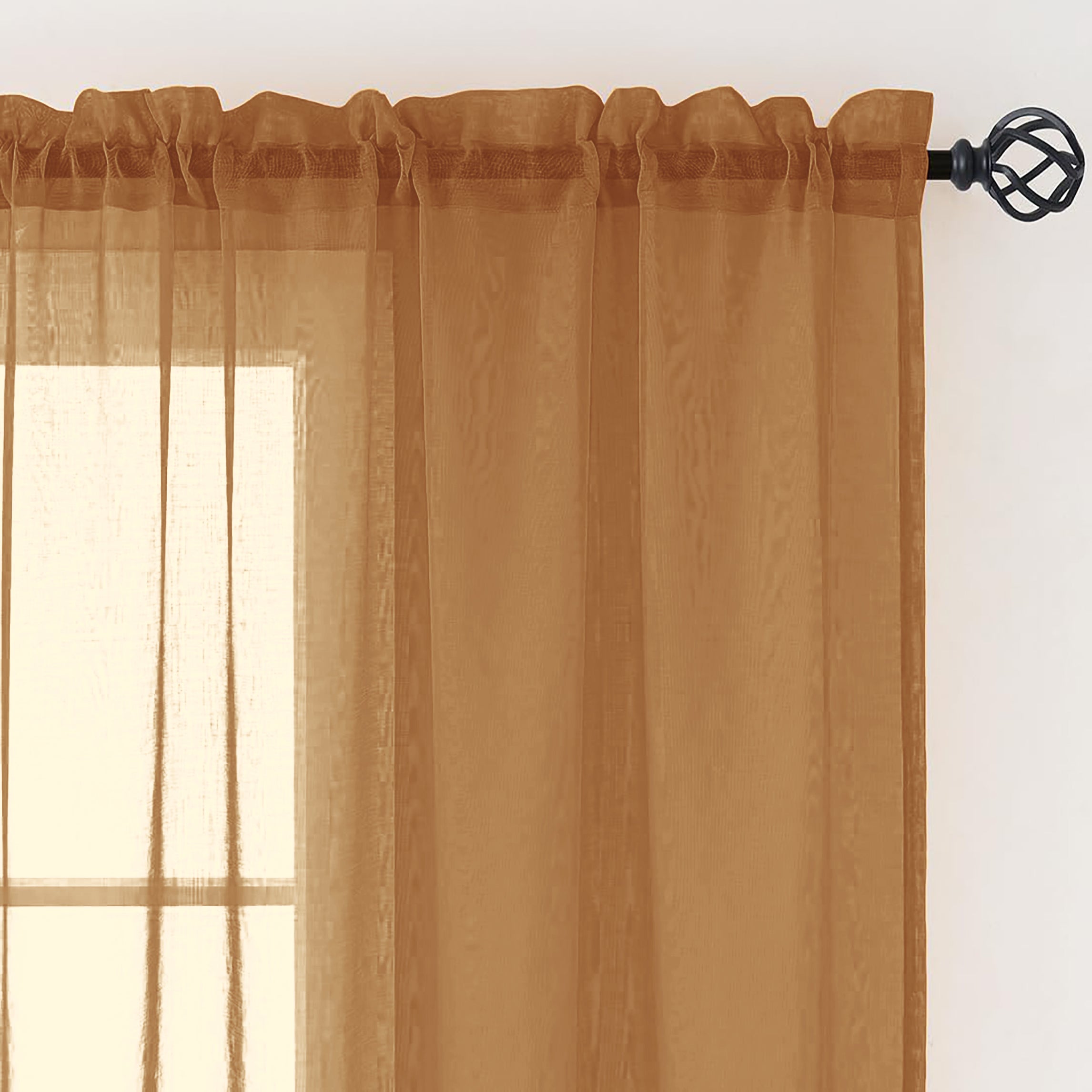 84" Inches Long - Gold Sheer Window Rod Pocket Curtain Set (2 Panels)