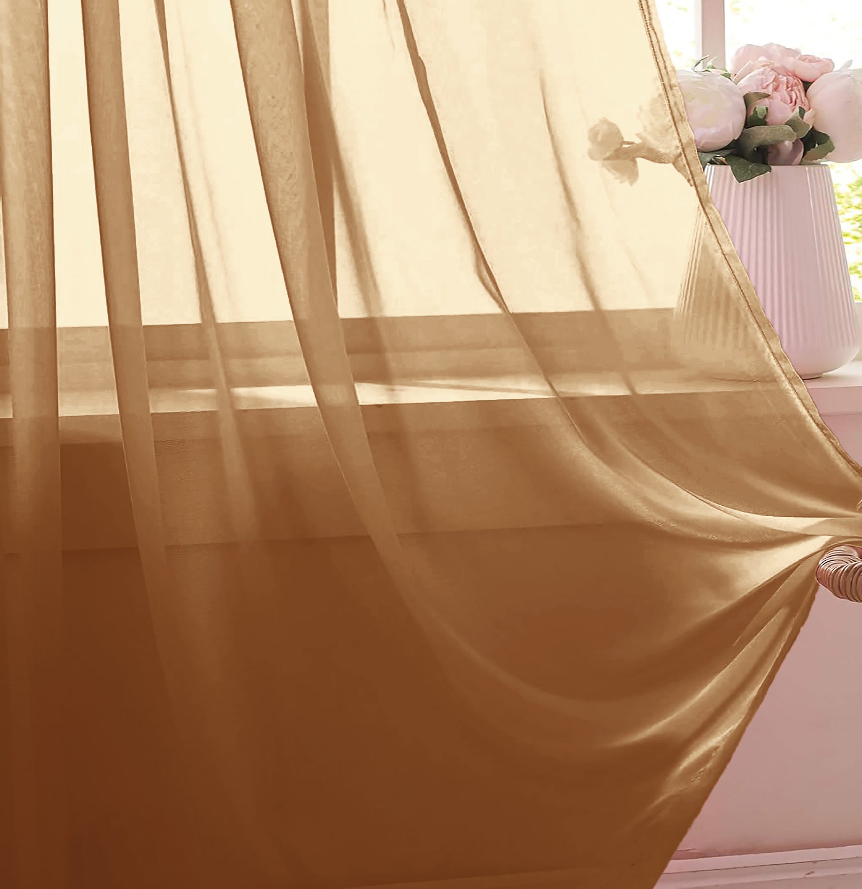84" Inches Long - Gold Sheer Window Rod Pocket Curtain Set (2 Panels)