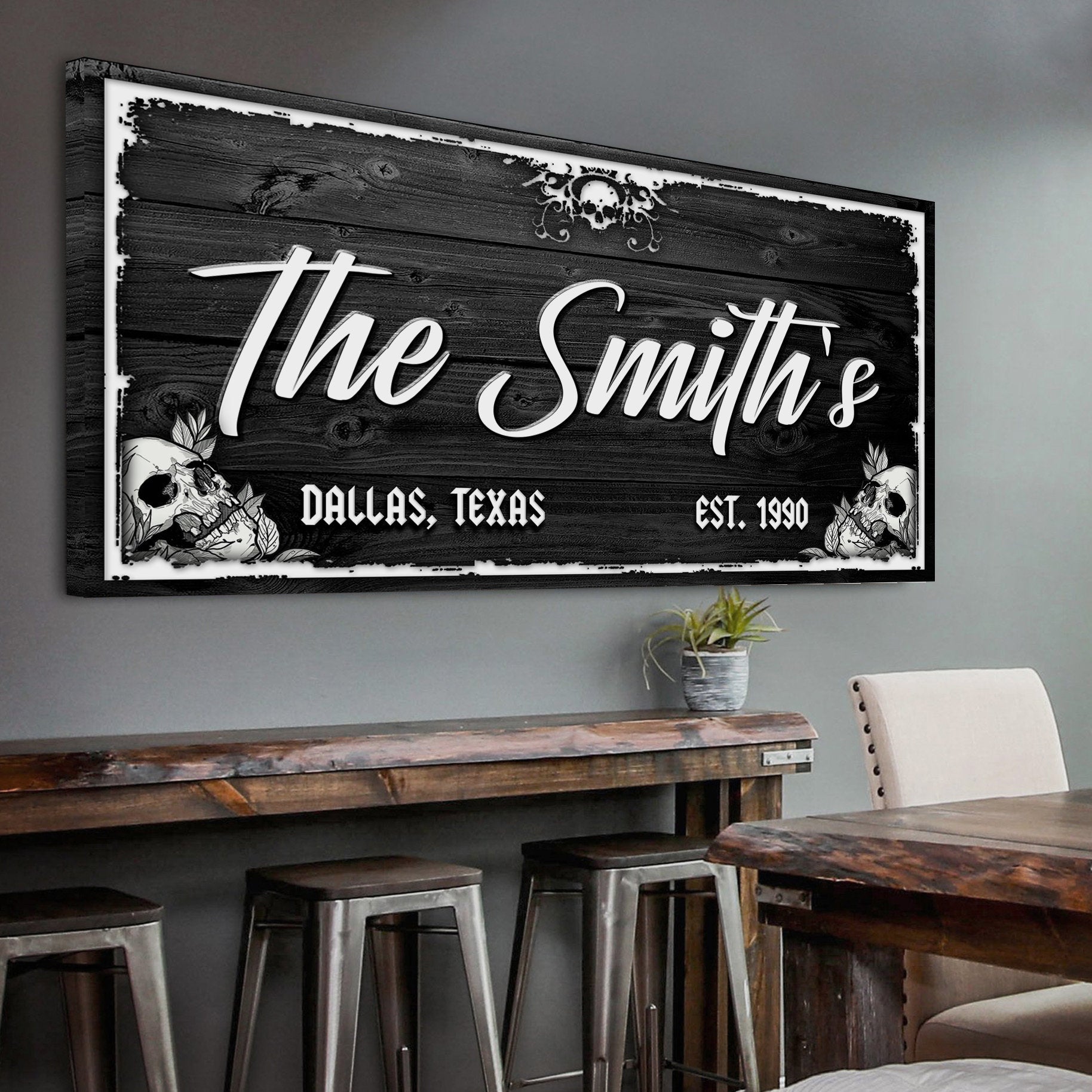 Family Gothic Skull Sign - Customized Modern Gothic Decor For Living Room