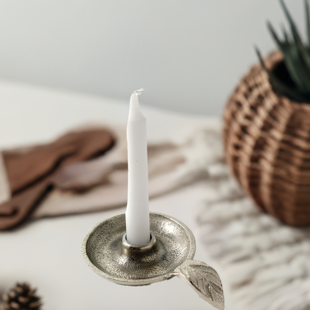 Vibhsa Taper Candlestick Holder Dish-Silver