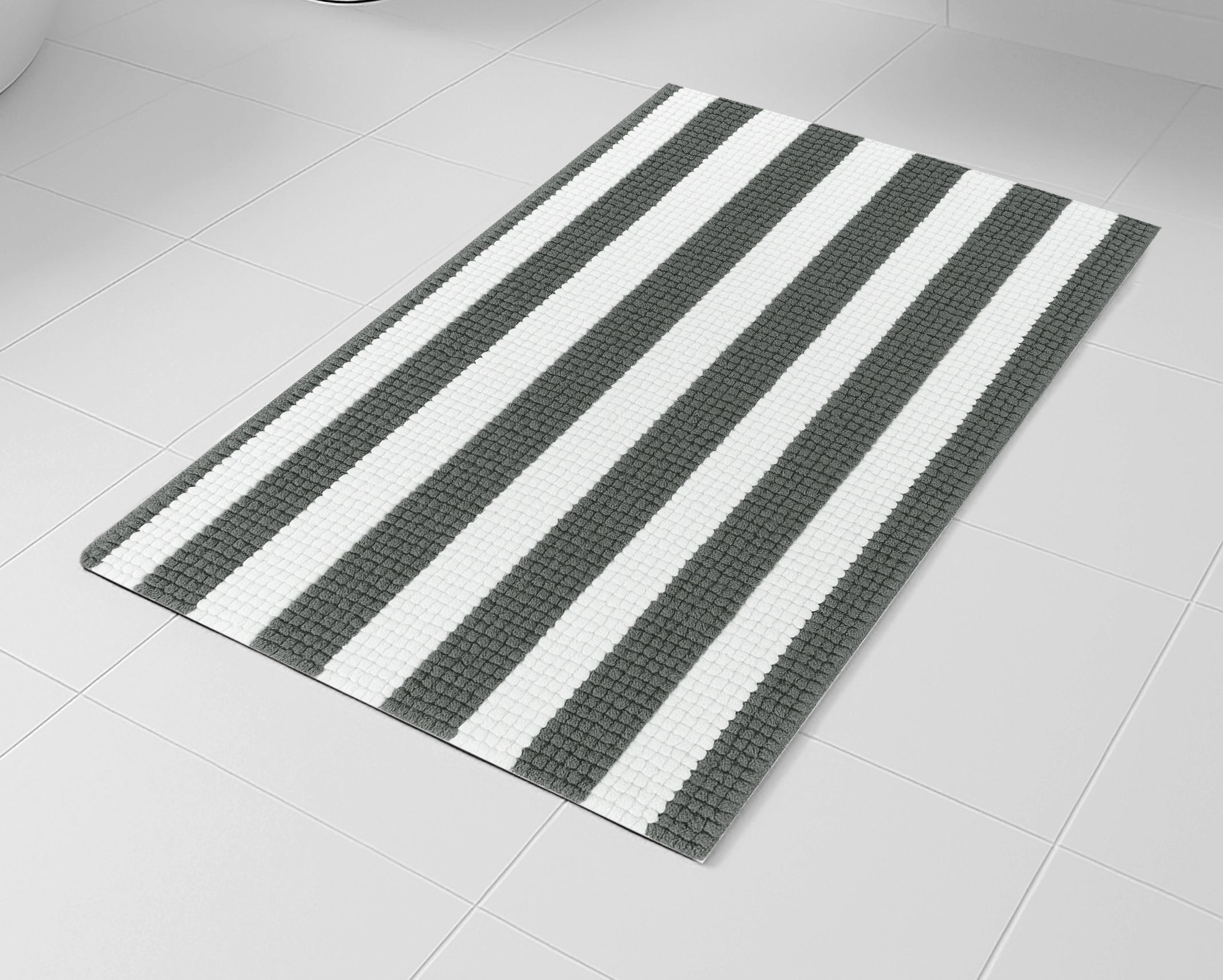 36"x24" - Charcoal Stripe Large Soft Cozy Plush Chenille Bath Mat Bathroom Rug
