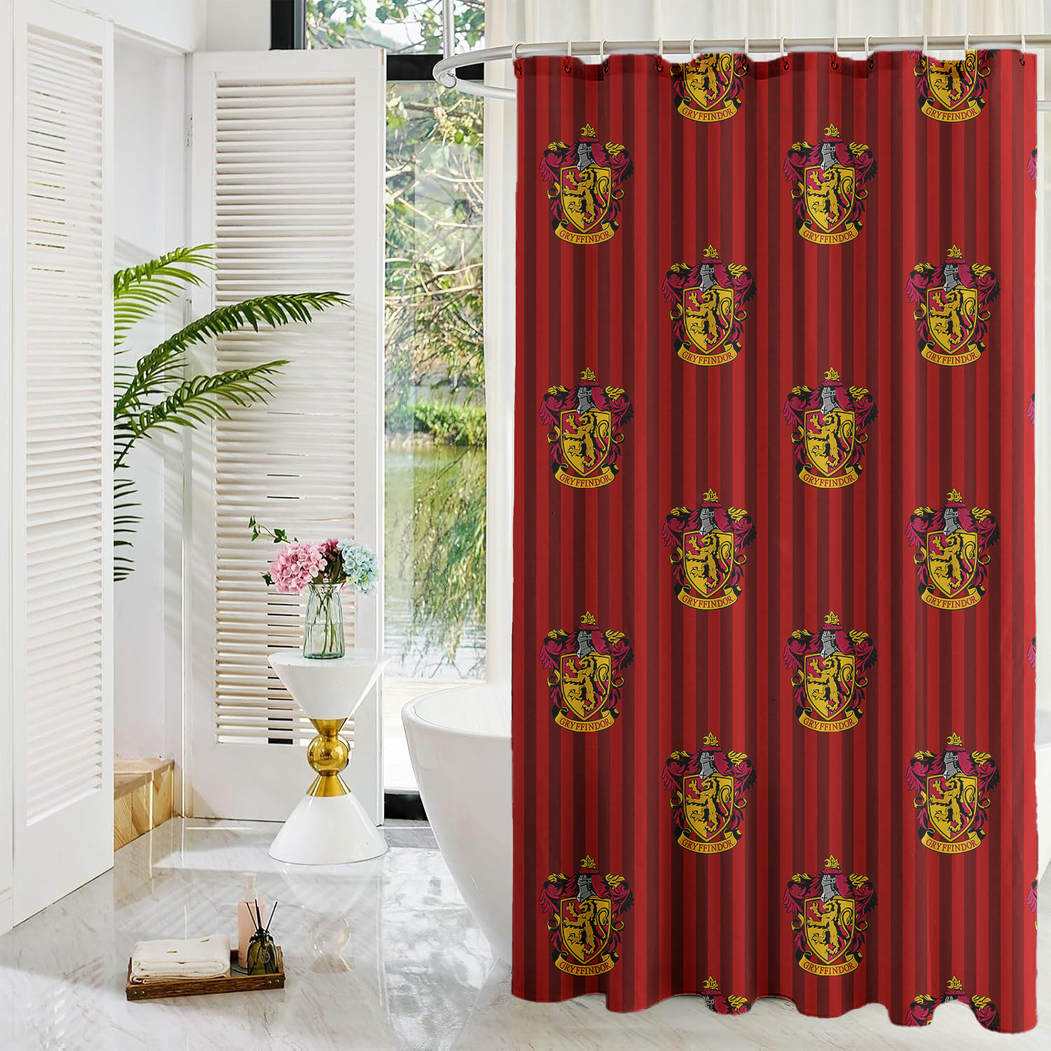 Harry Potter Shower Curtains | Gryffindor, Slytherin, Hufflepuff, Ravenclaw | Linen Fabric-0