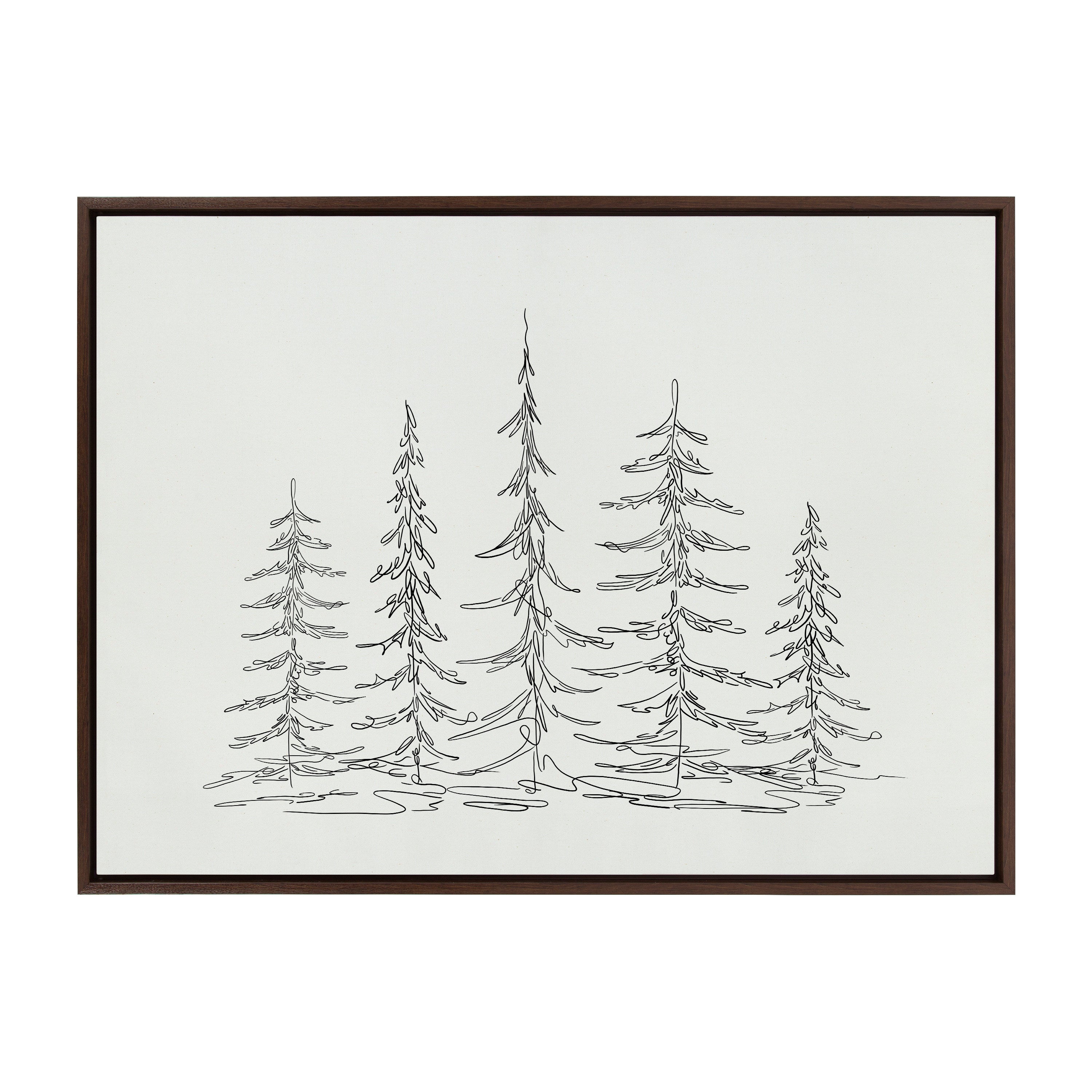 Sylvie Minimalist Evergreen Trees Sketch Framed Canvas by The Creative Bunch Studio