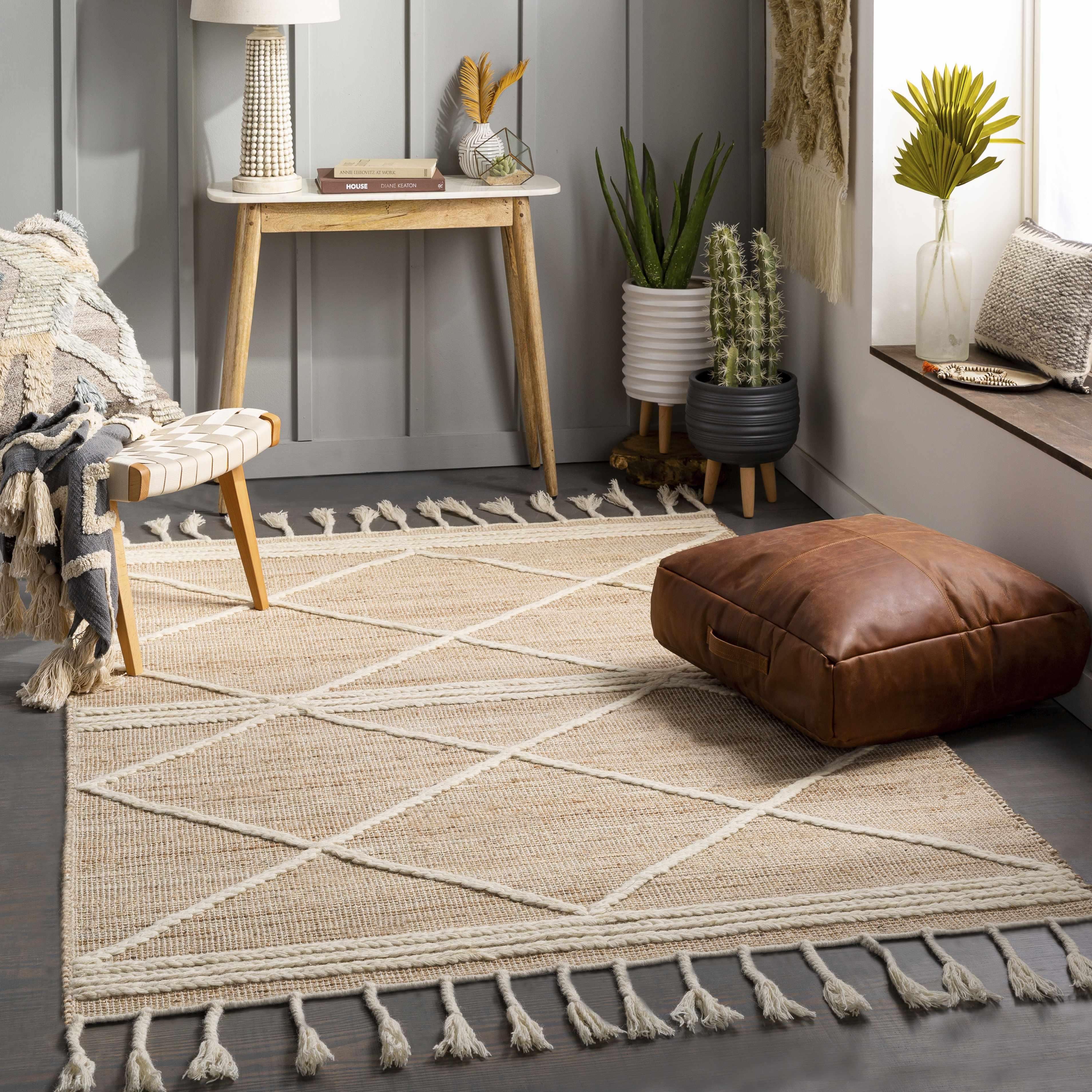 Gulnur Natural Jute&Wool Trellis Rug - PRHOMZ