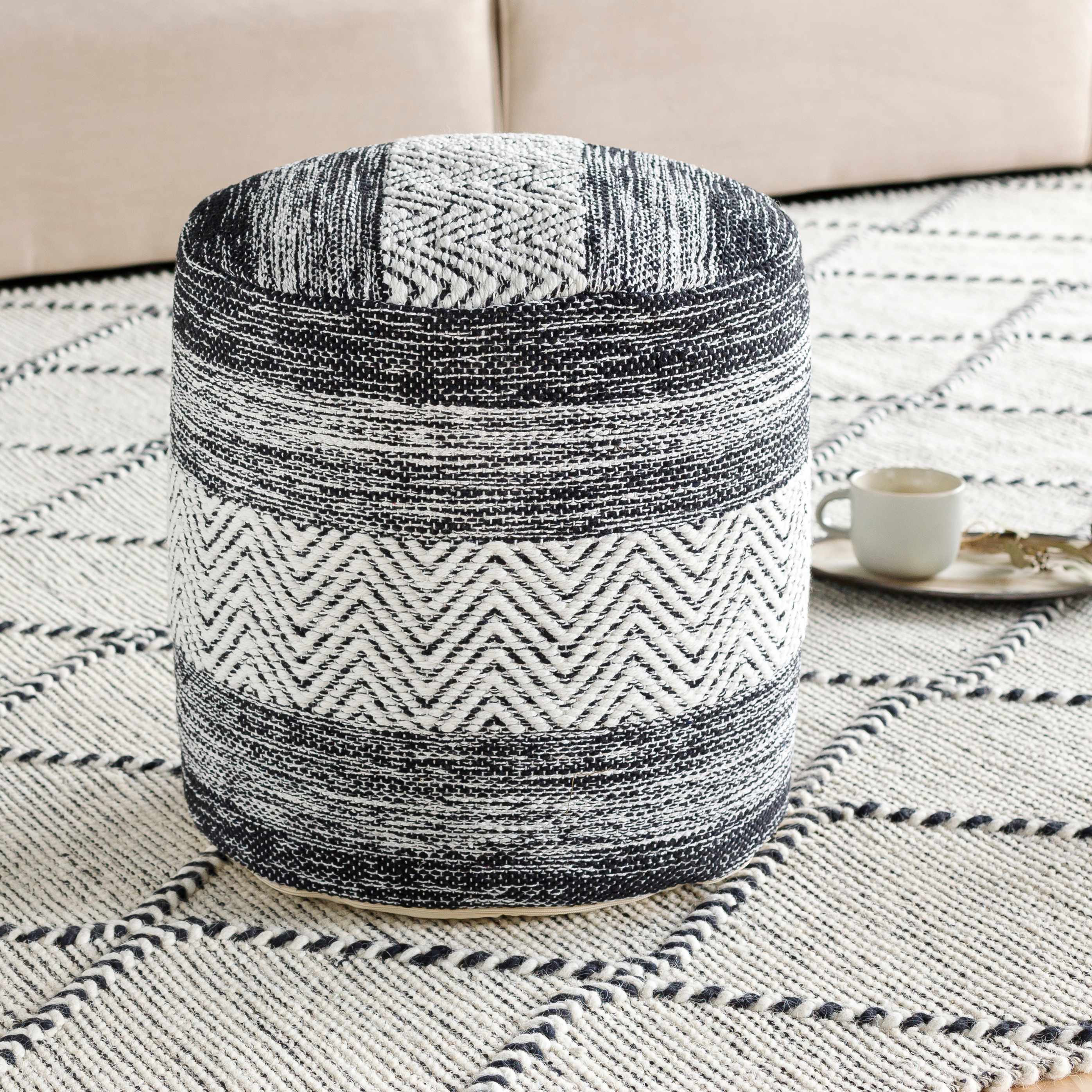 Gunnislake Knitted Black Cotton Pouf-0