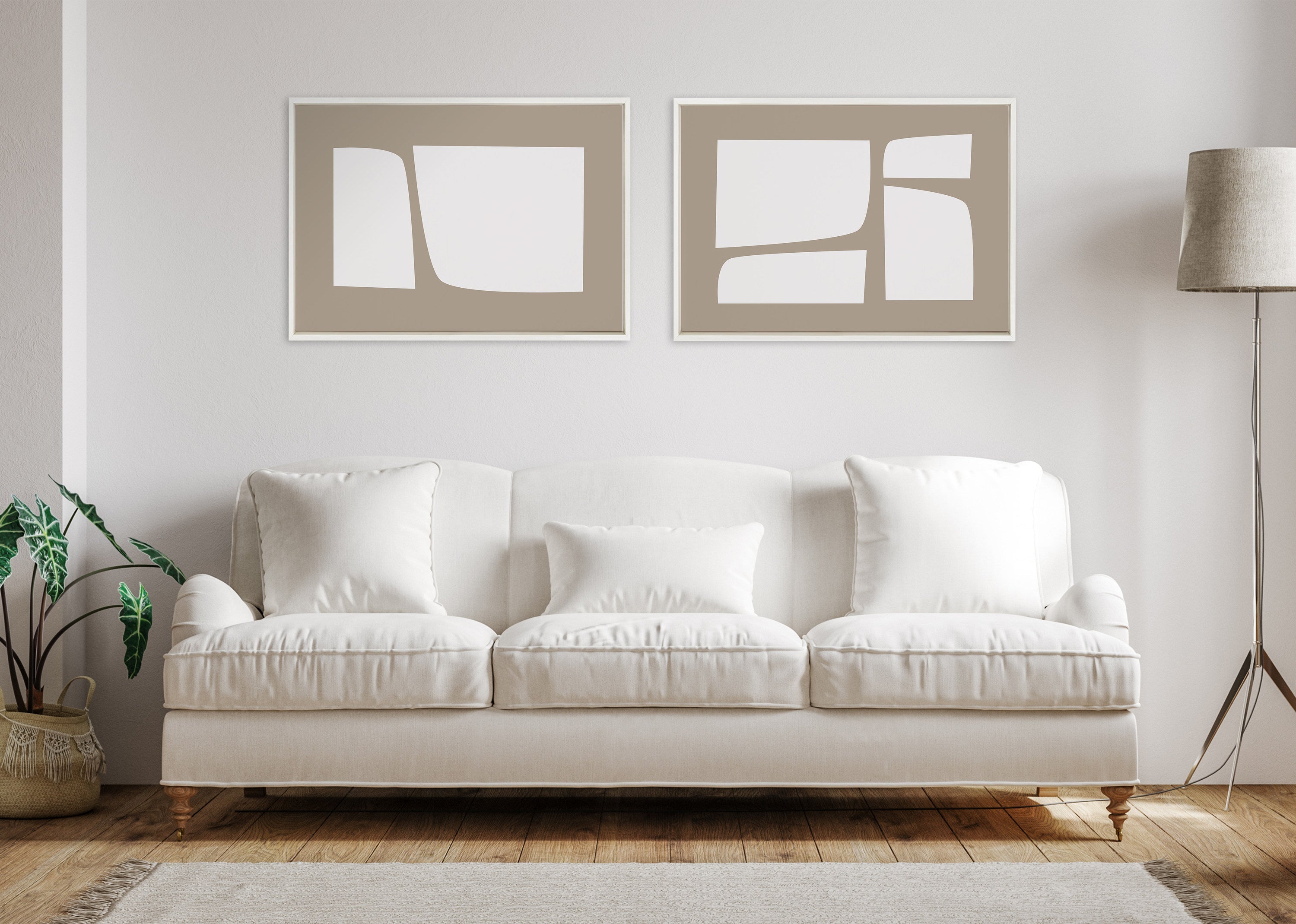 Sylvie Neutral Abstract Aztec Shapes Framed Canvas Art Set by The Creative Bunch Studio